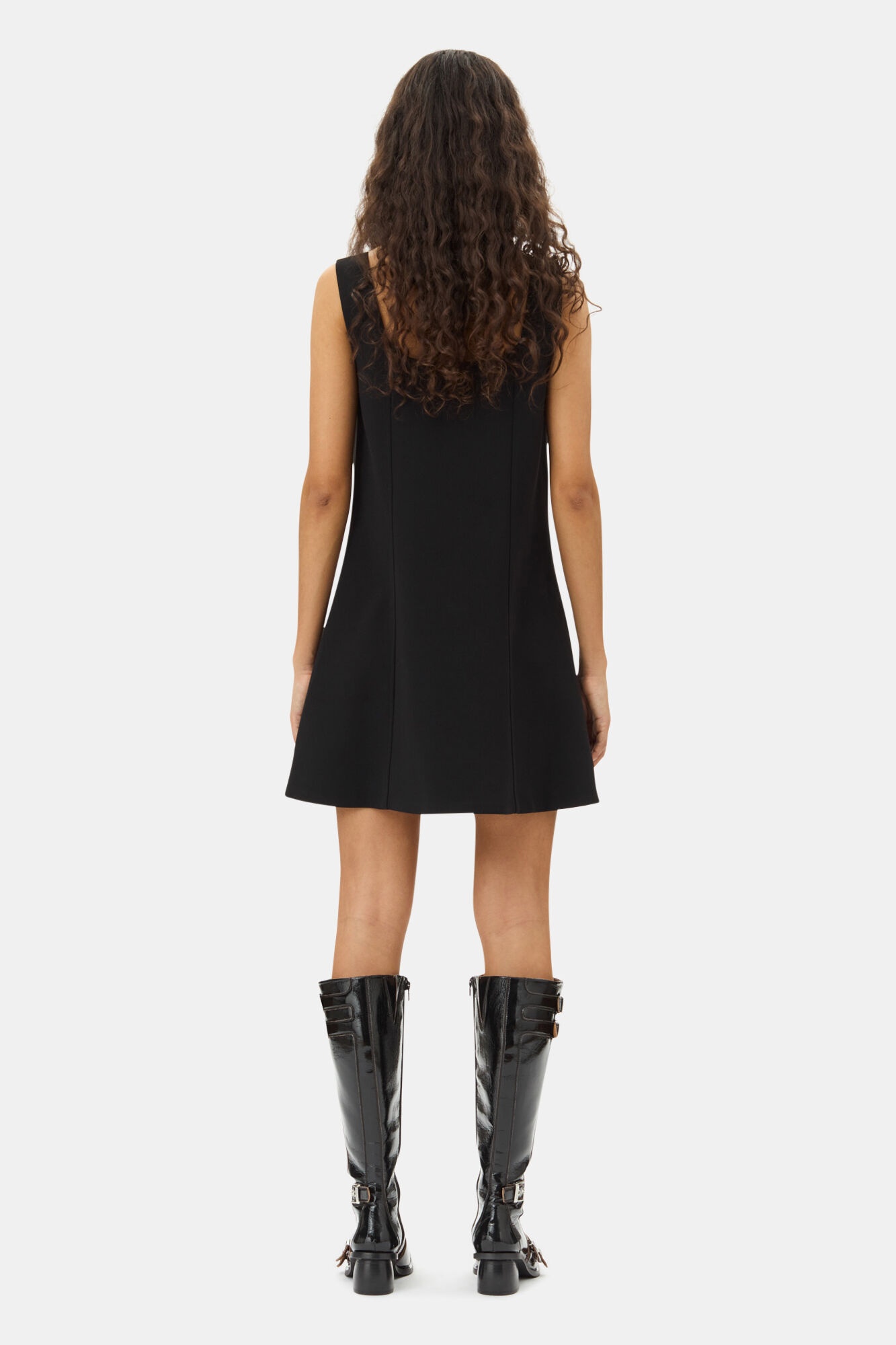 BLACK BONDED CREPE MINI DRESS - 5