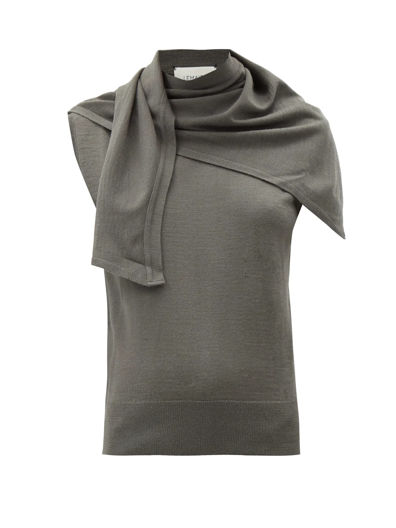 Scarf-neck wool-blend sleeveless sweater - 1