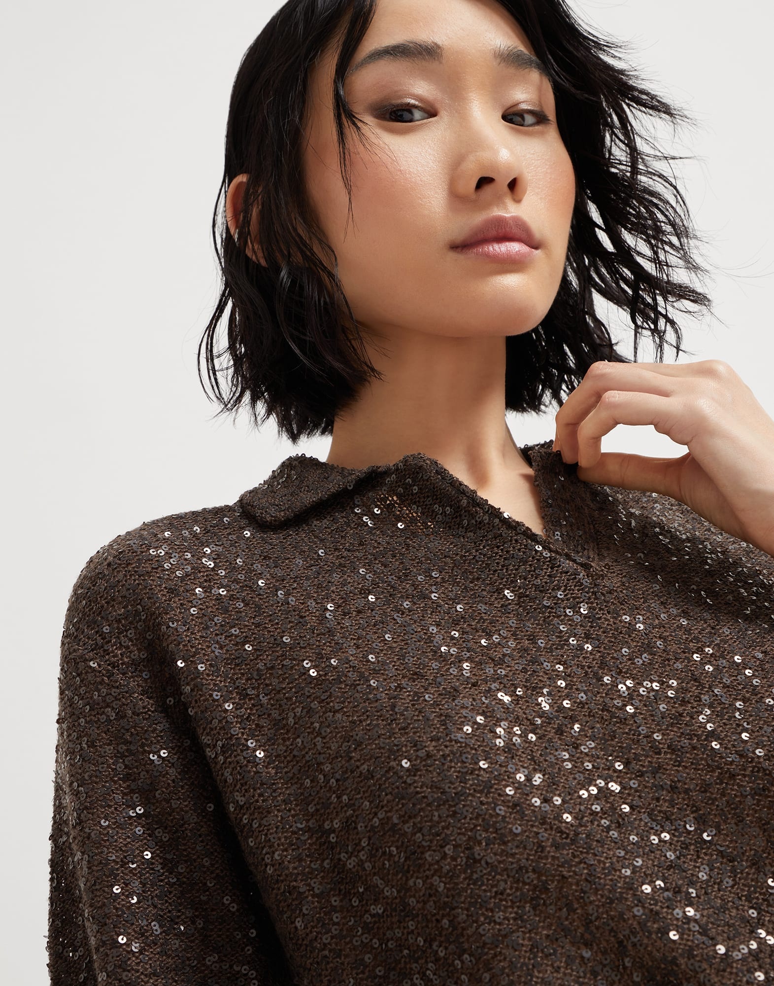 Linen, cashmere and silk dazzling texture knit polo shirt - 3