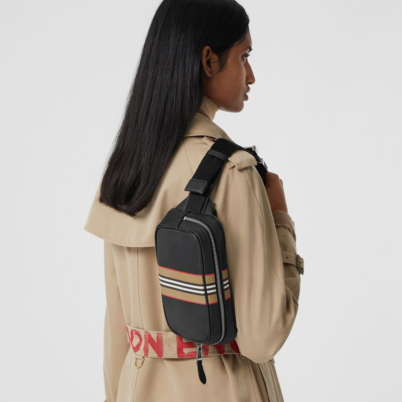 Icon Stripe Print Grainy Leather Bum Bag 11