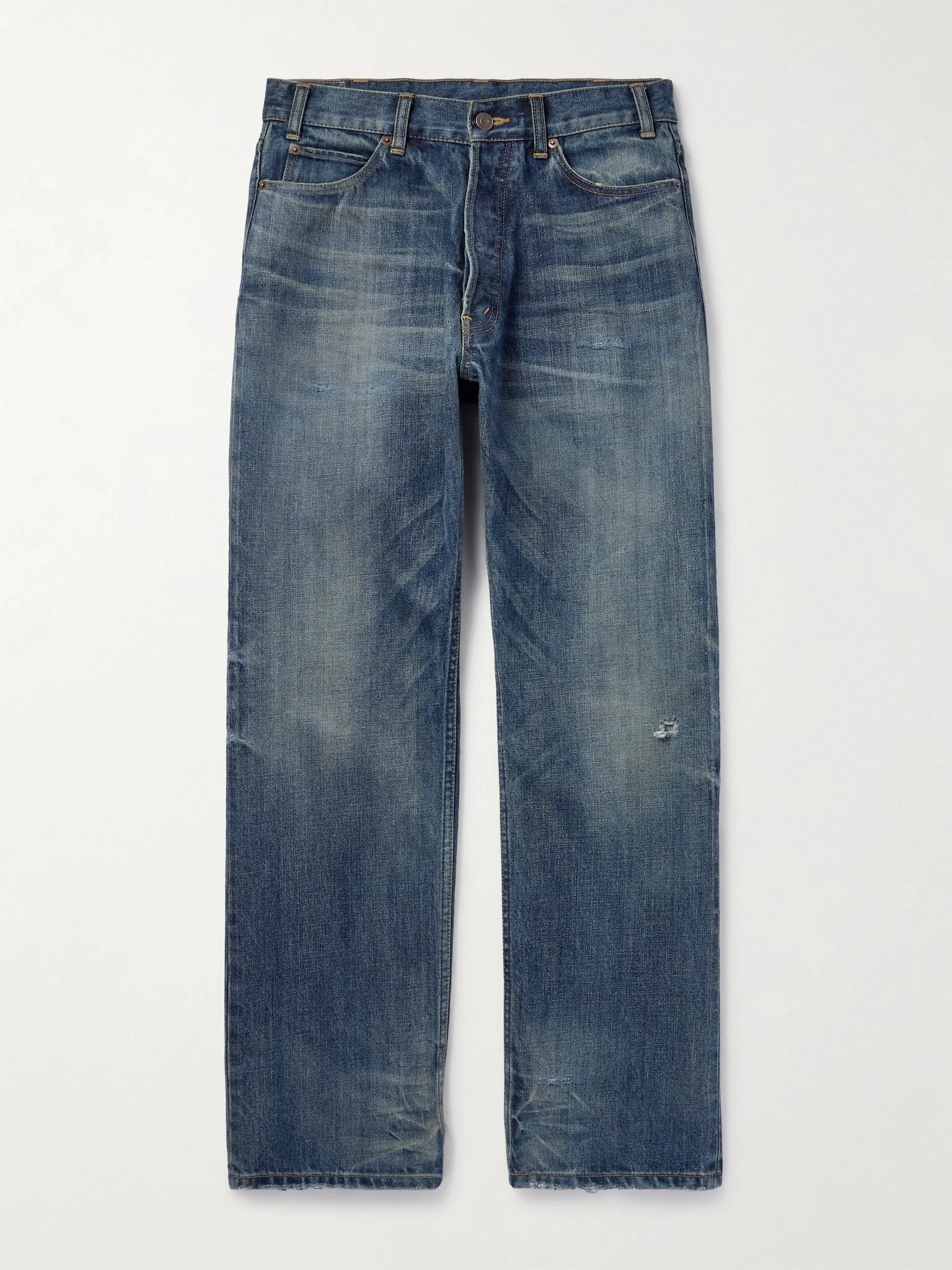 Wesley Distressed Straight-Leg Jeans Blue - 1
