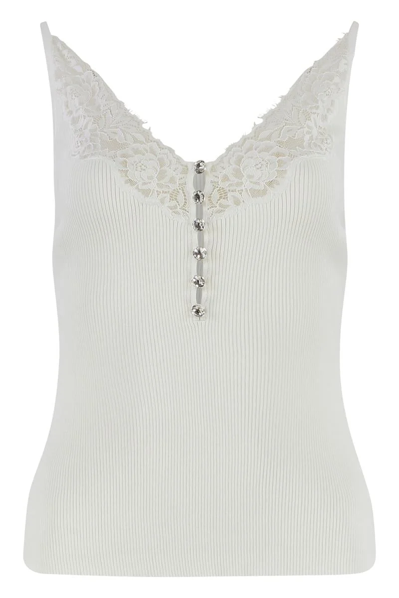 Self-Portrait Ribbed Tank Top - 1