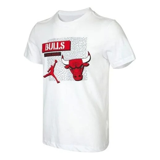 Men's Air Jordan Chicago Bulls Basketball Sports Printing Round Neck Short Sleeve White T-Shirt DA66 - 1
