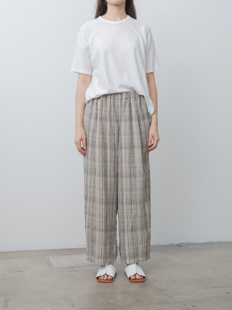 ICHI Antiquités Linen Check Pants - Natural outlook