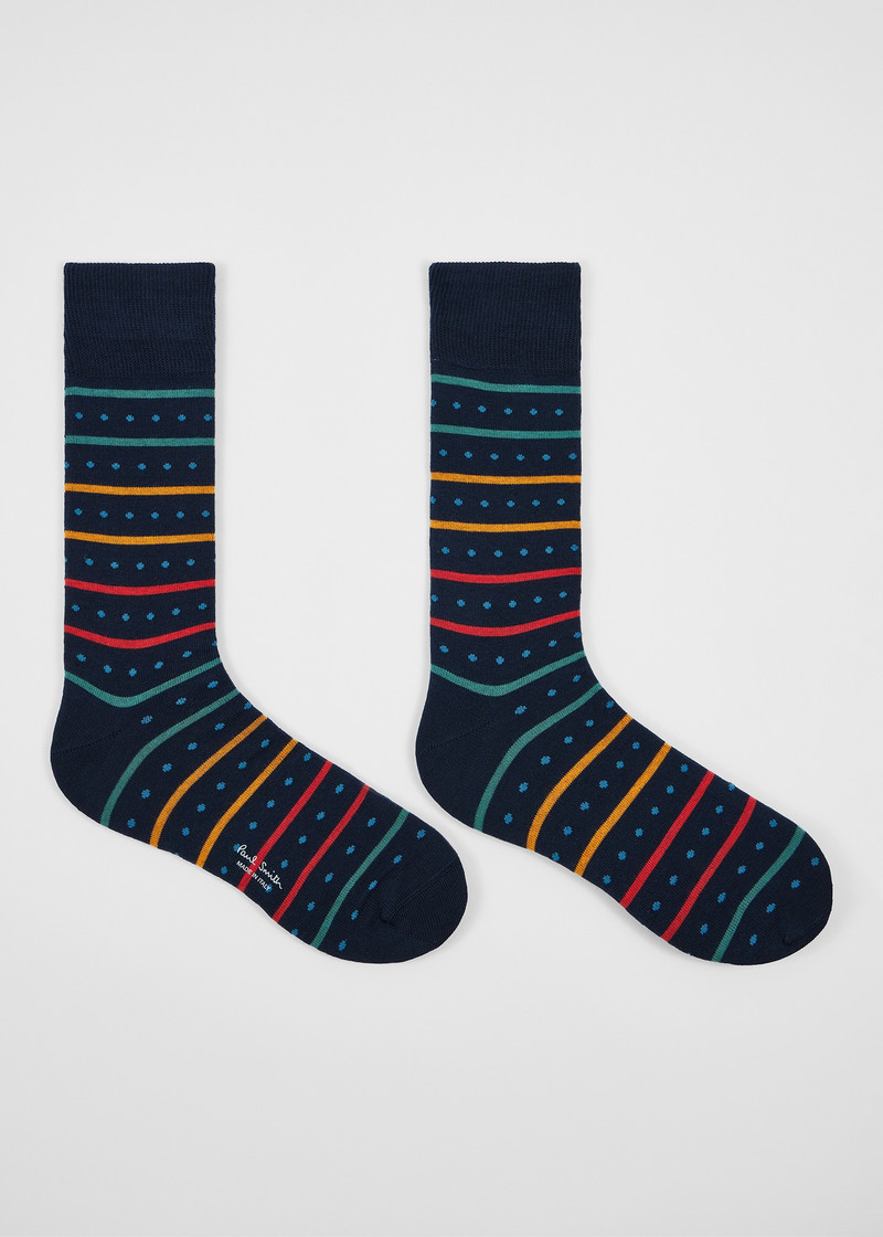 Paul Smith Navy Blue Cotton-Blend Polka Dot Stripe Socks outlook
