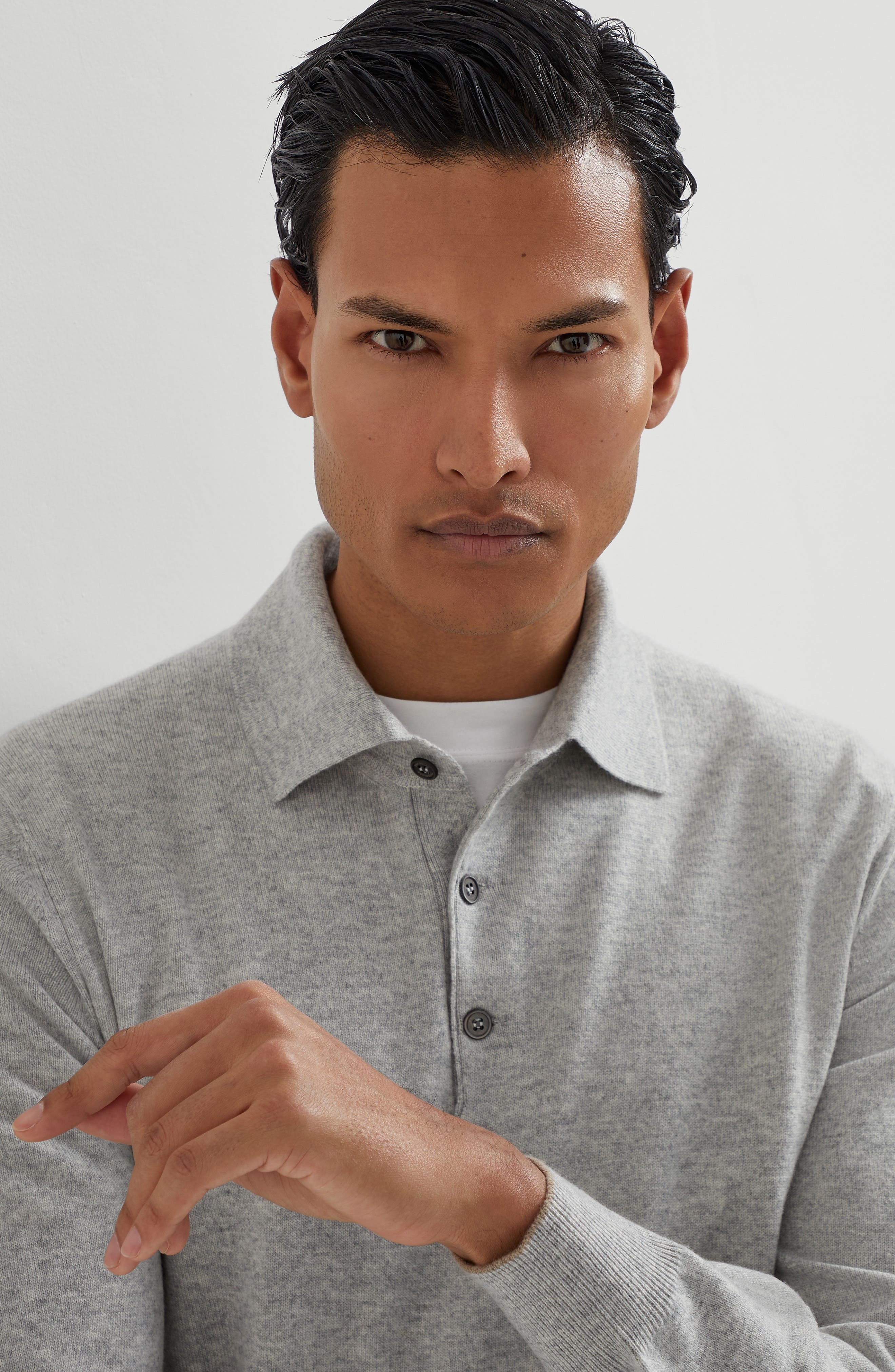 Brunello Cucinelli Polo-style sweater in Light Grey at Nordstrom - 4