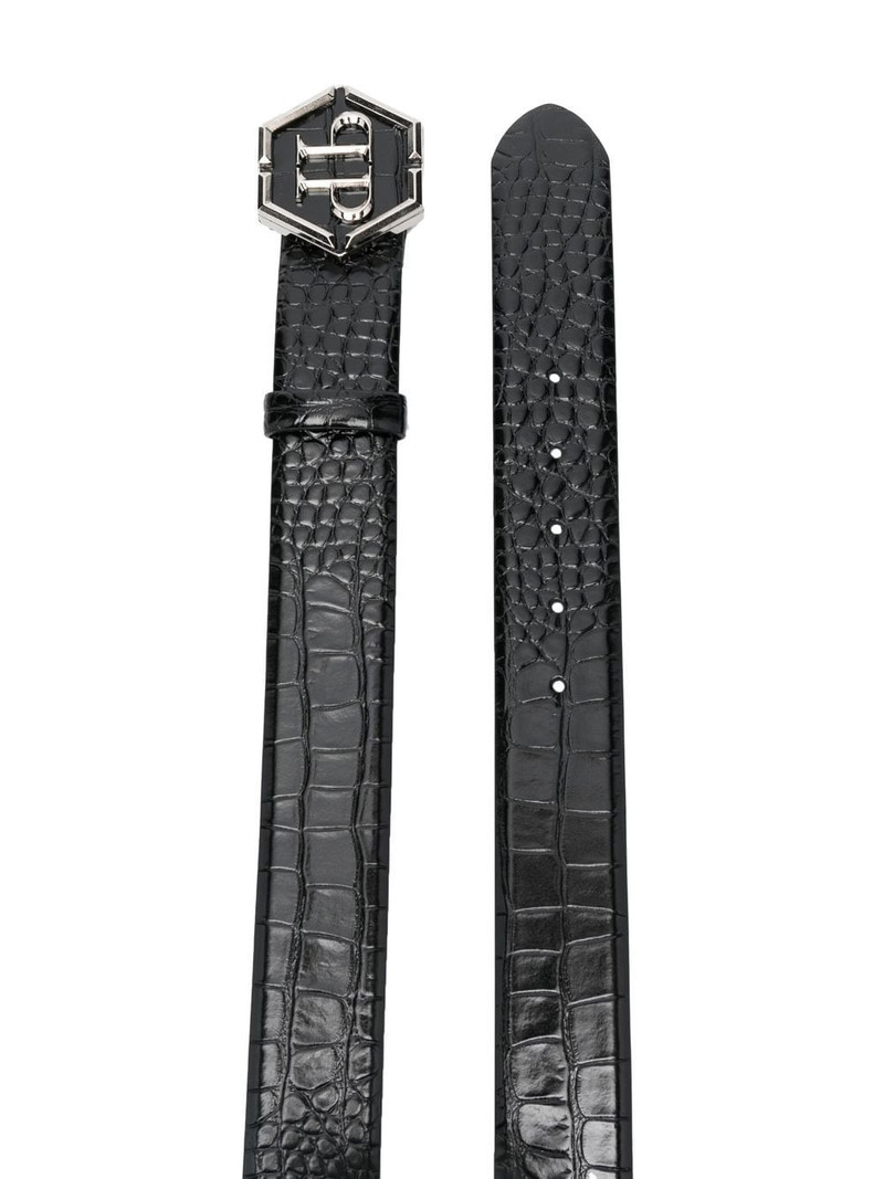 PHILIPP PLEIN hexagon logo-buckle leather belt outlook