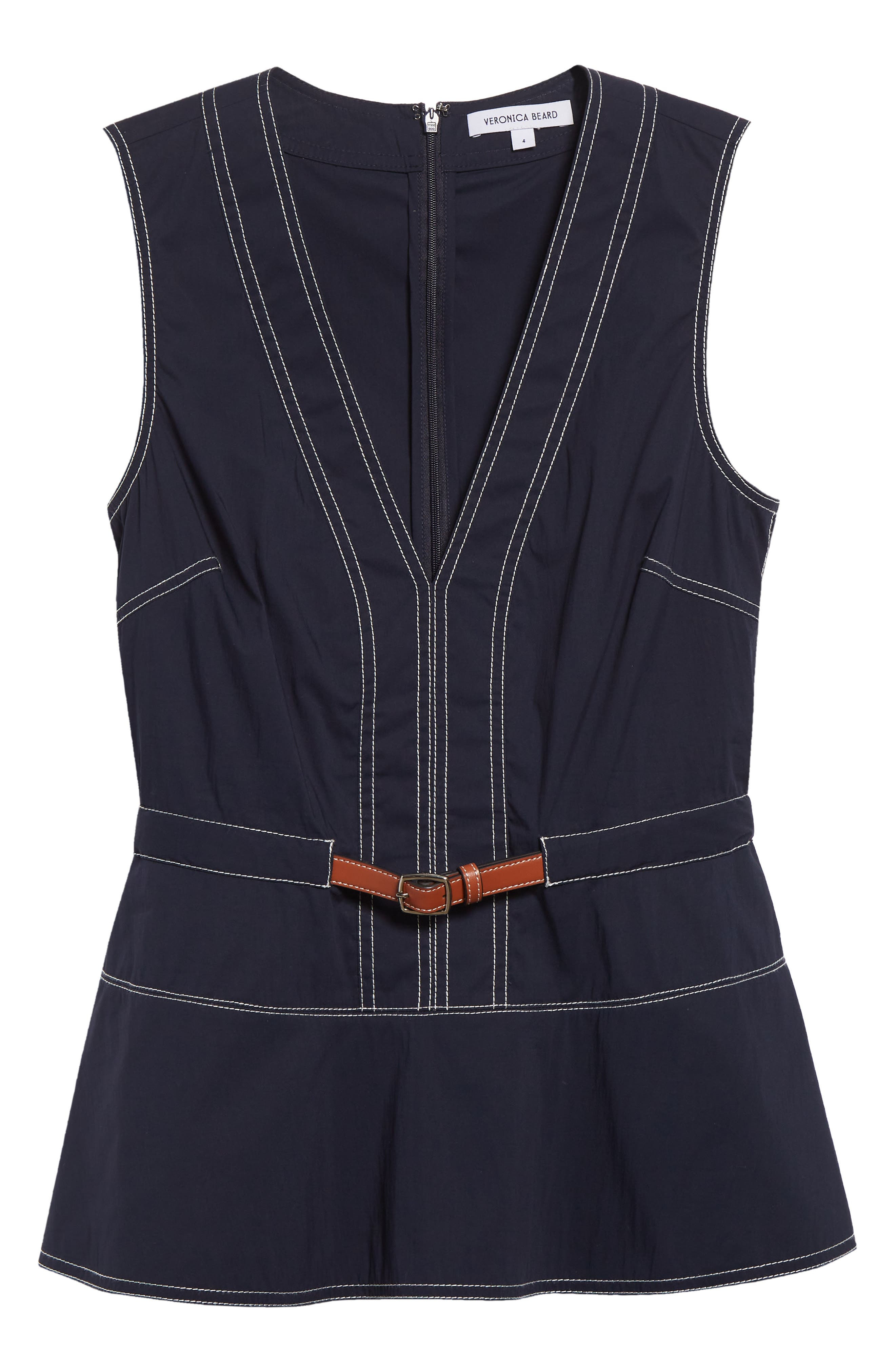 Veronica Beard Nickleby Topstitch Detail Sleeveless Cotton Blend Top in Navy at Nordstrom - 6
