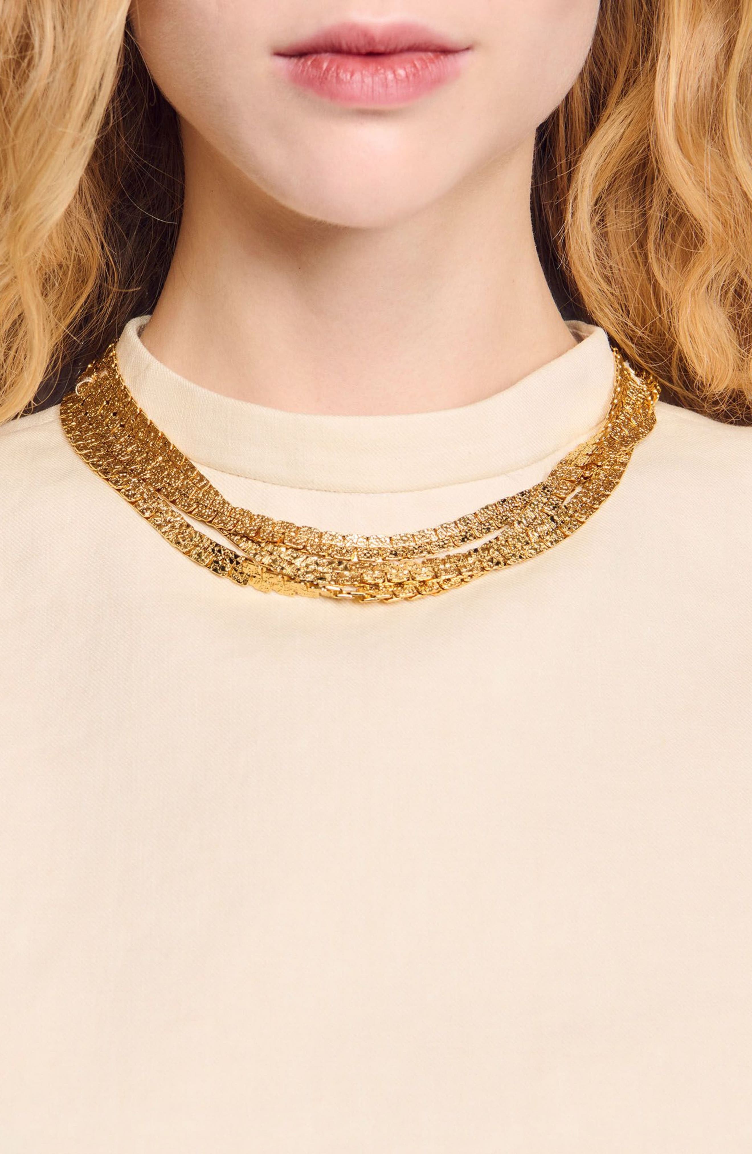 SANDRO Knit crop top with necklace in Ecru at Nordstrom - 4