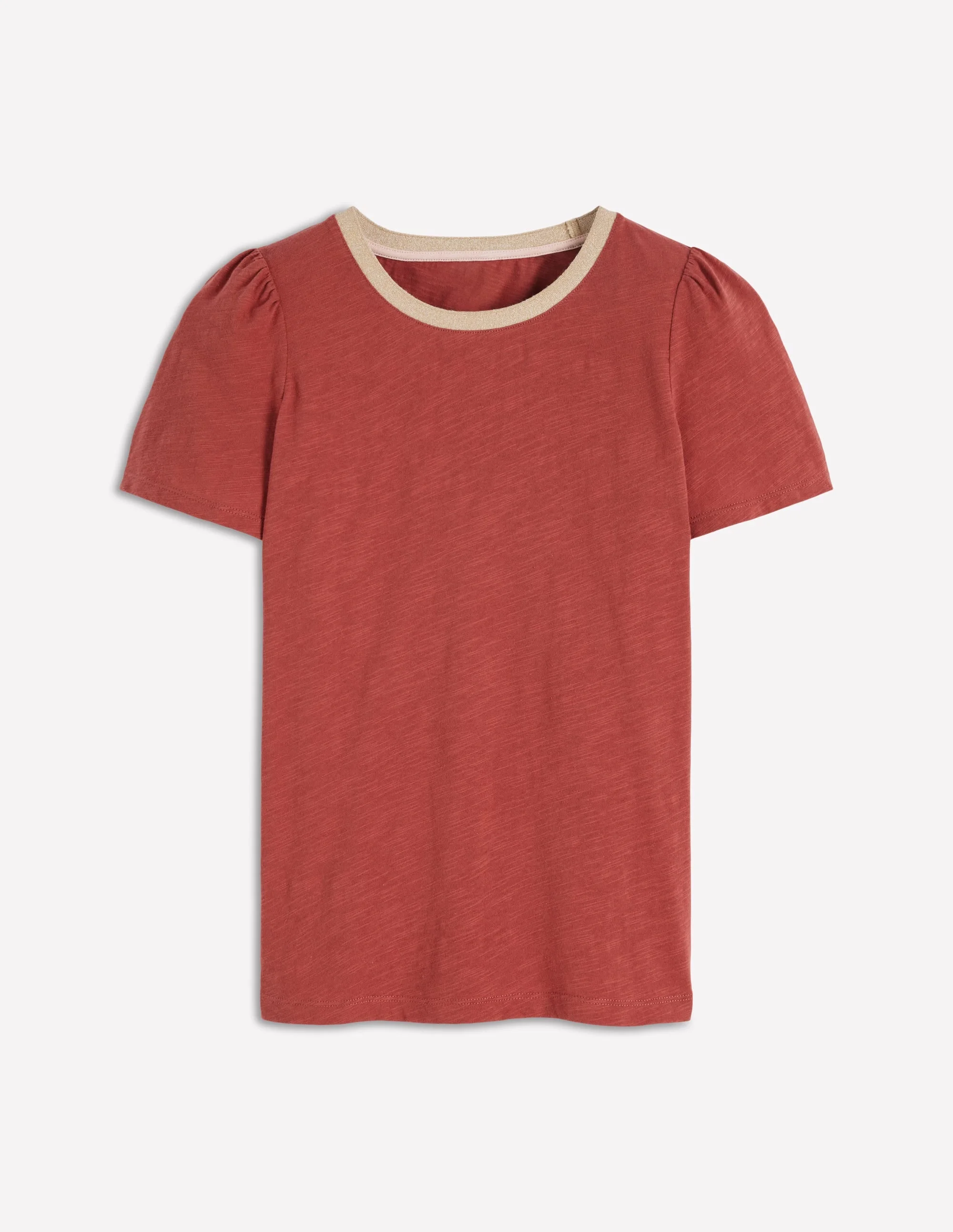 Metallic Trim T-Shirt-Roasted Chestnut Brown - 1