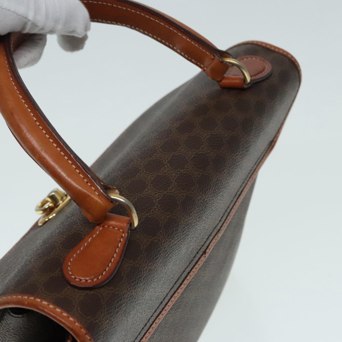 CELINE Macadam Canvas Hand Bag Pvc Leather Brown Gold - 6