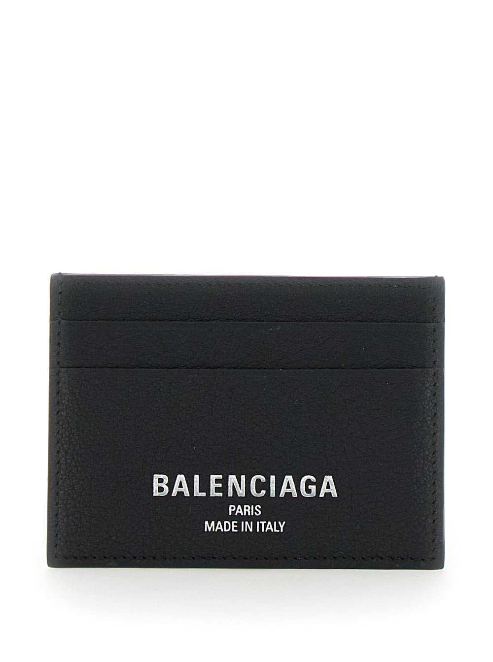 Balenciaga Men Black Card Holder With Logo Lettering On The Front In Grained Leather Man - 1