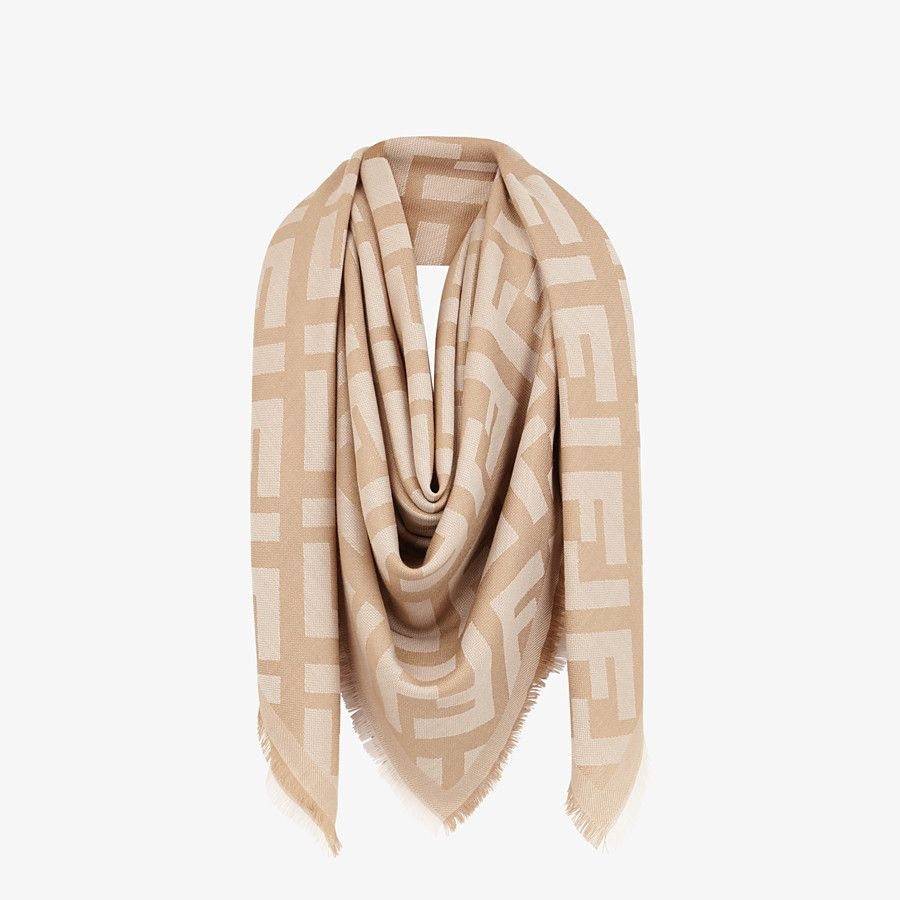 Beige wool and cashmere shawl - 2