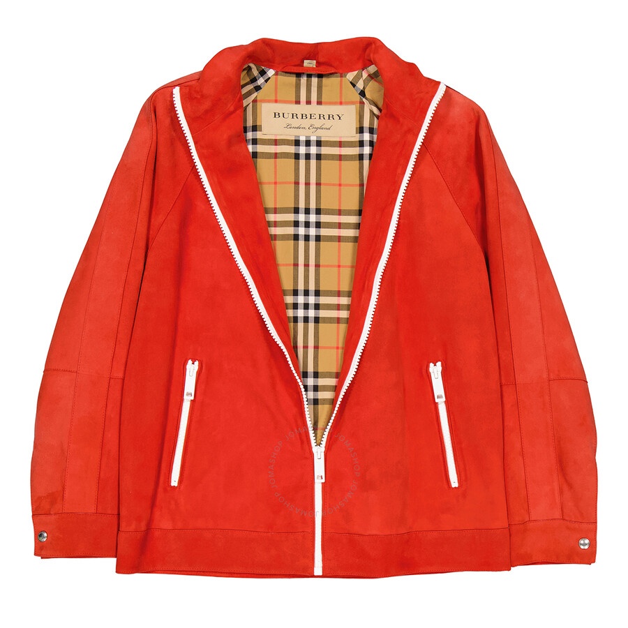 Open Box - Burberry Ladies Bright Red Suede Bomber, Brand Size 6 (US Size 4) - 2