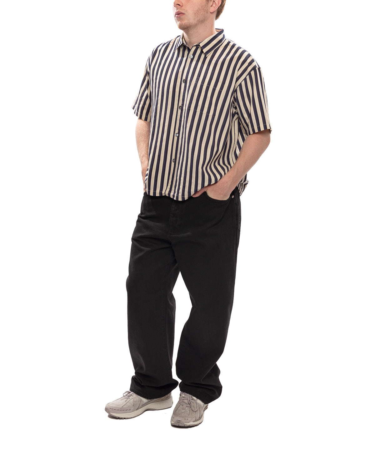 Stüssy Flat Bottom Stripe Shirt 'Navy' | likelihood | REVERSIBLE