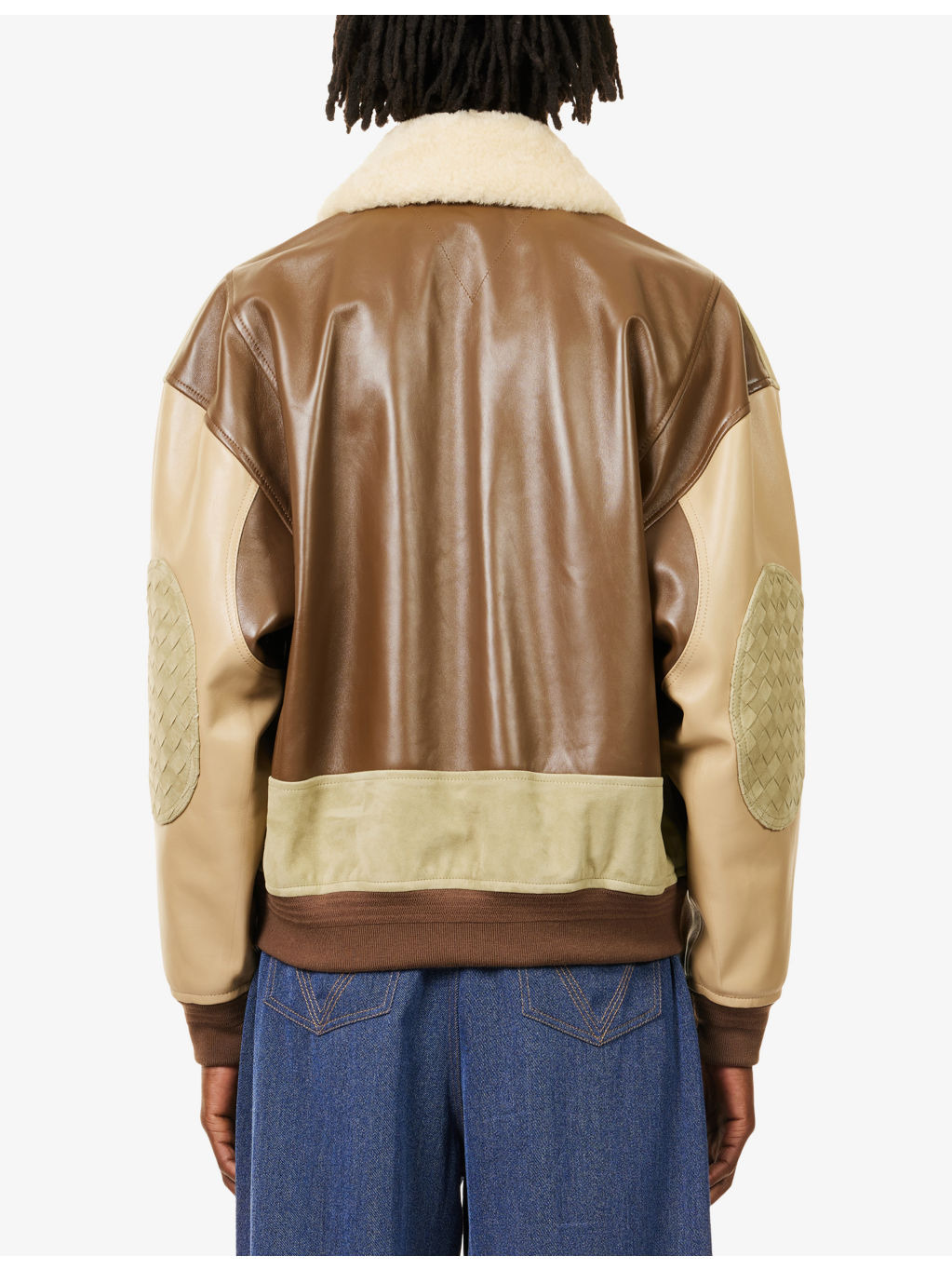 Suede-Panels Fur-Collar Leather Jacket - 4