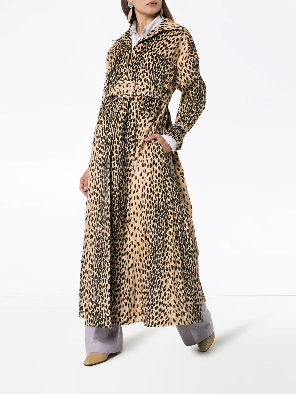 leopard-print belted trench coat - 3