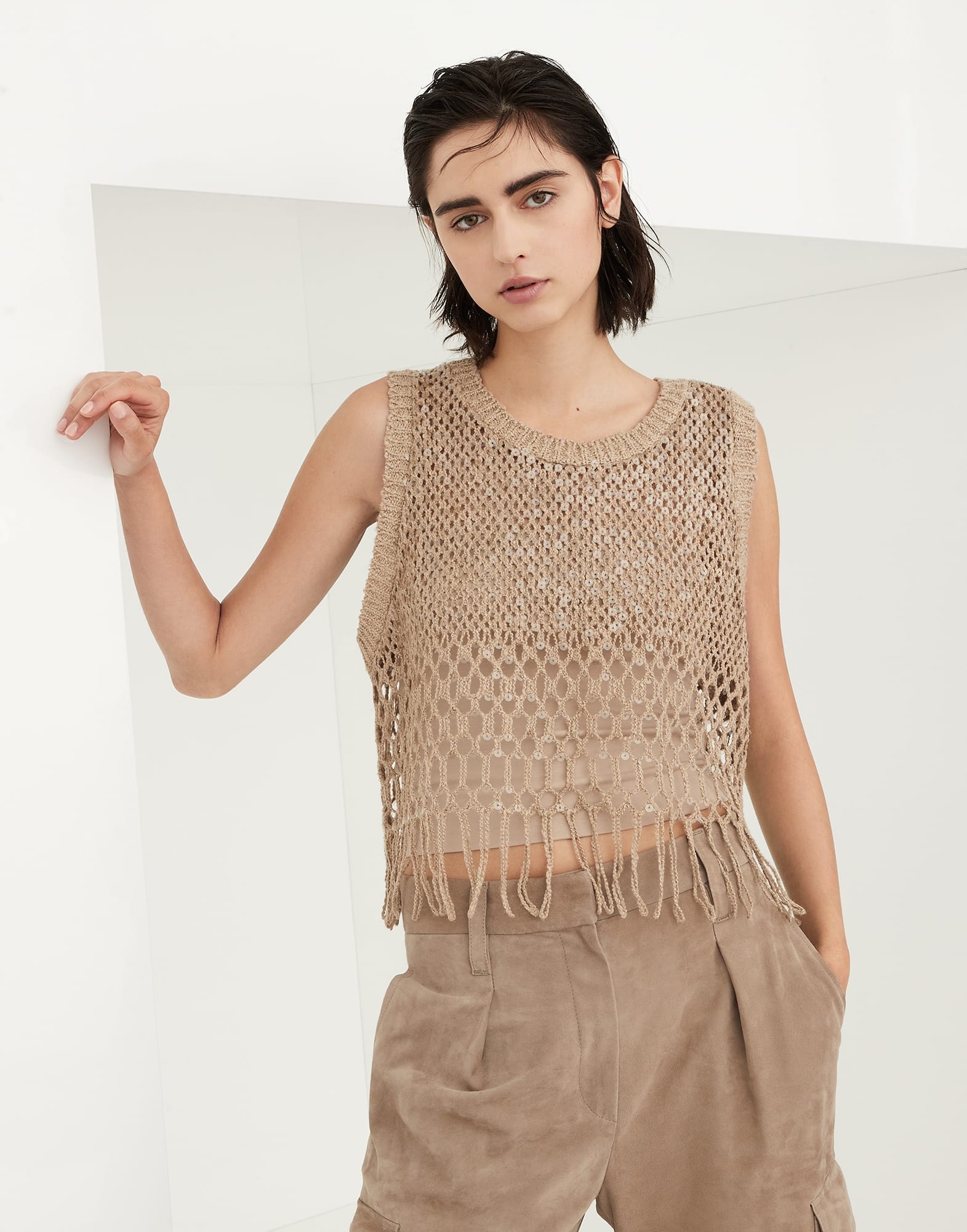 Dazzling dégradé embroidery top in silk and linen - 1