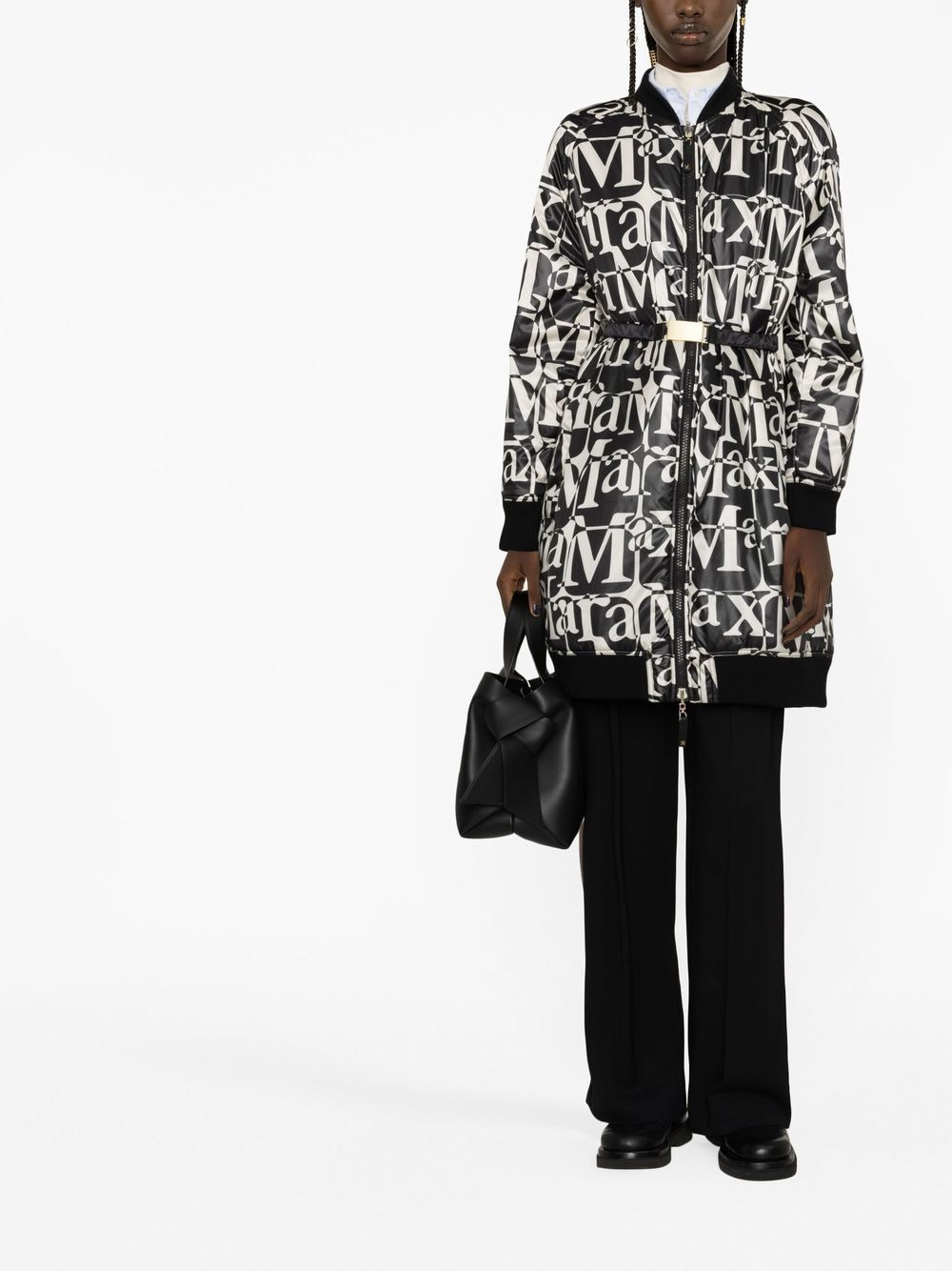 logo-print belted coat - 2