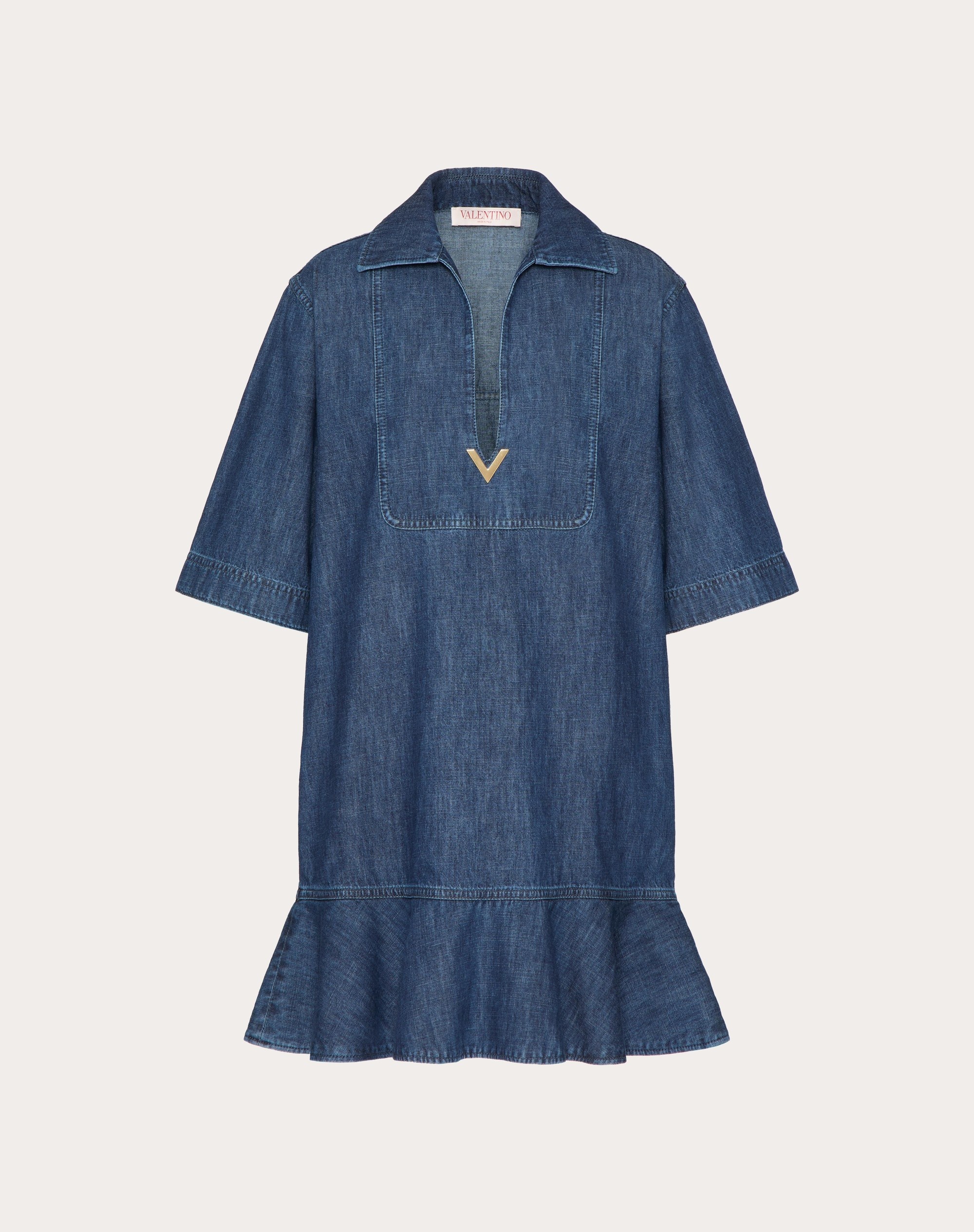 CHAMBRAY DENIM SHORT DRESS - 1