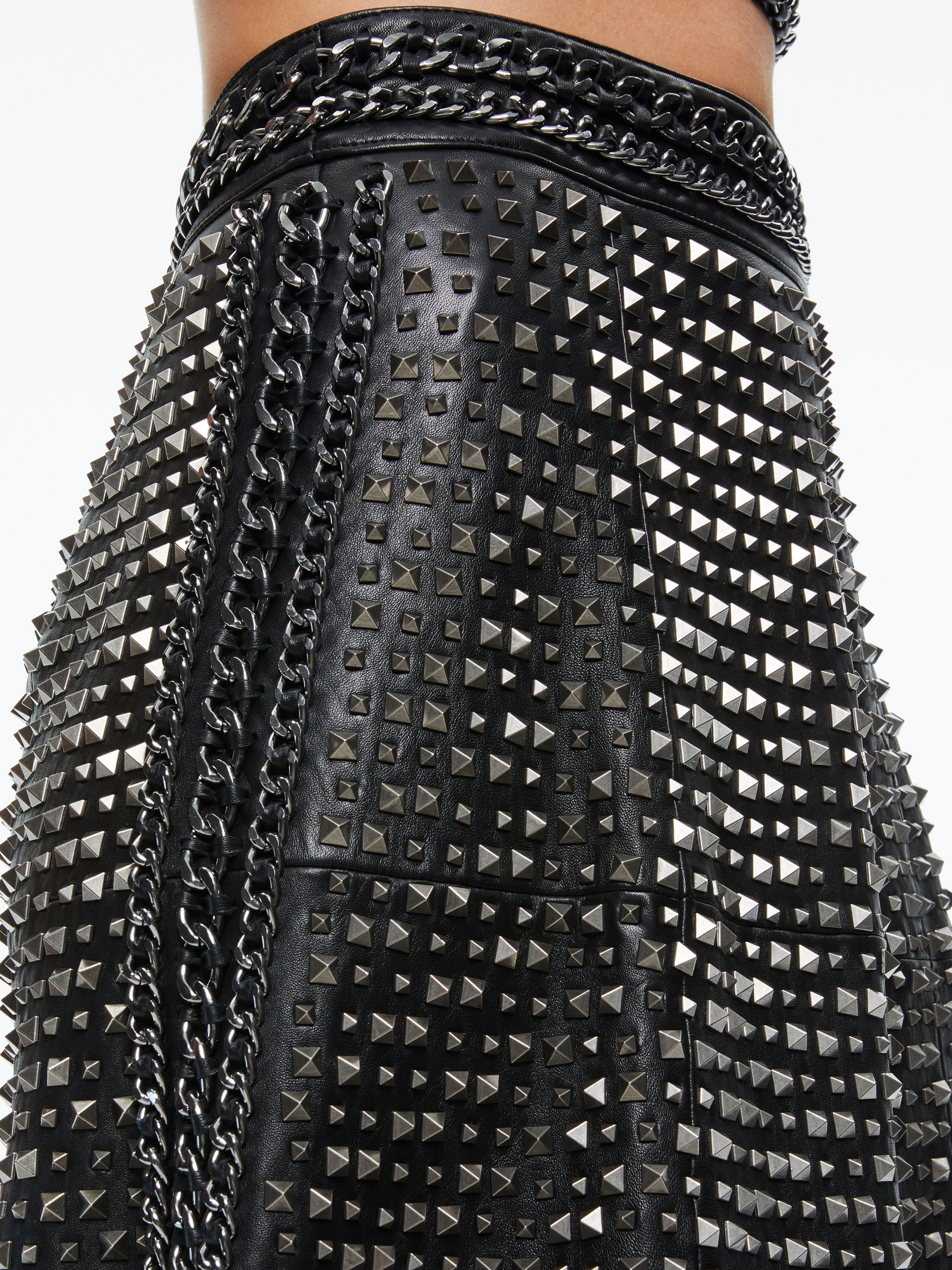 SOSIE STUDDED LEATHER MIDI SKIRT - 4