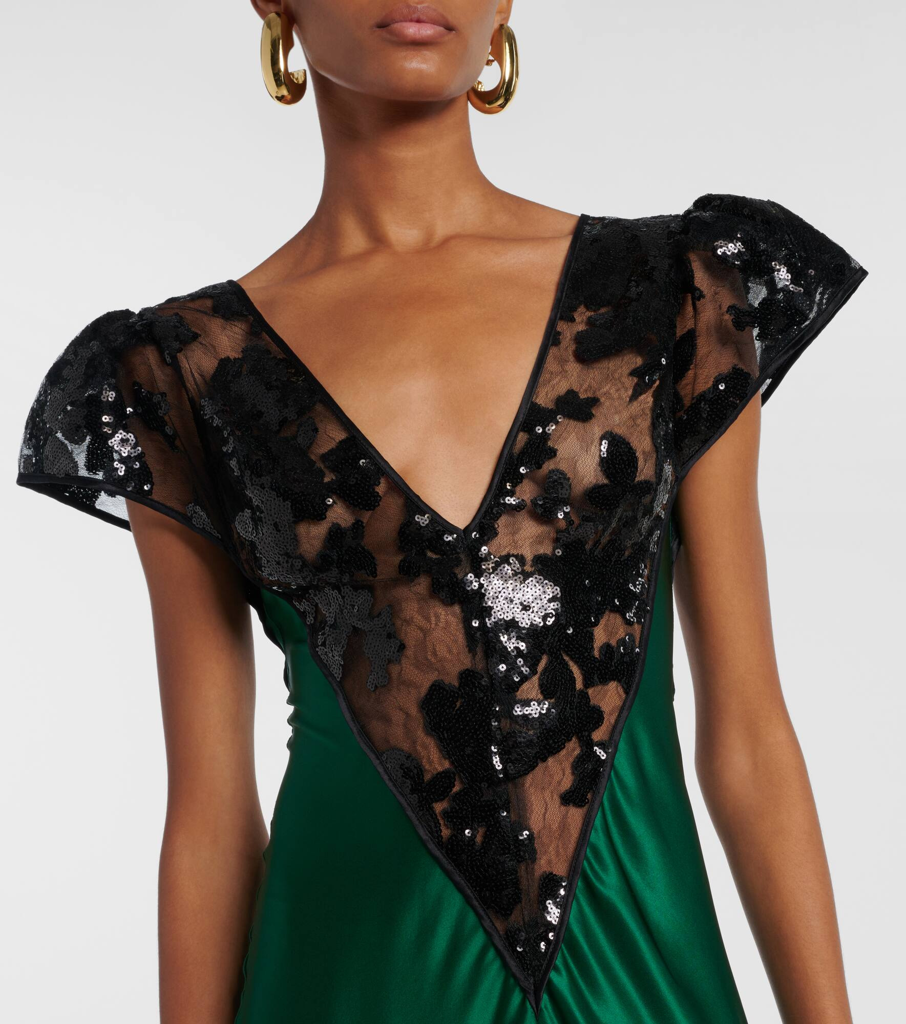 Sequined lace-trimmed silk gown - 4