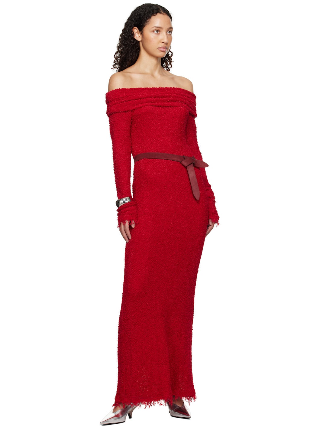 Red Ormany Bouclé Maxi Dress - 5