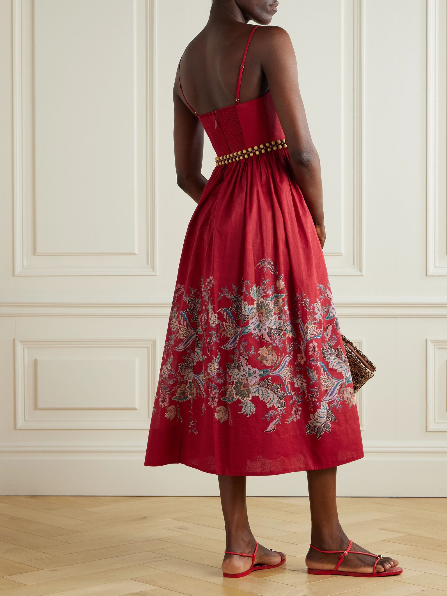 Rhiannon belted paisley-print cotton-voile midi dress Red - 3