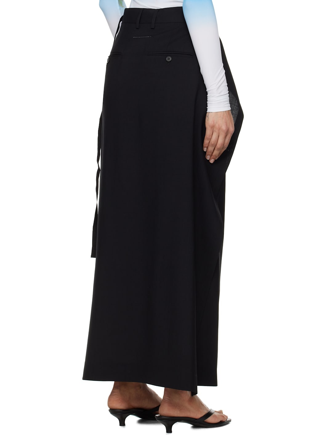 Black Tailoring Wool Canvas Tie Maxi Skirt - 3