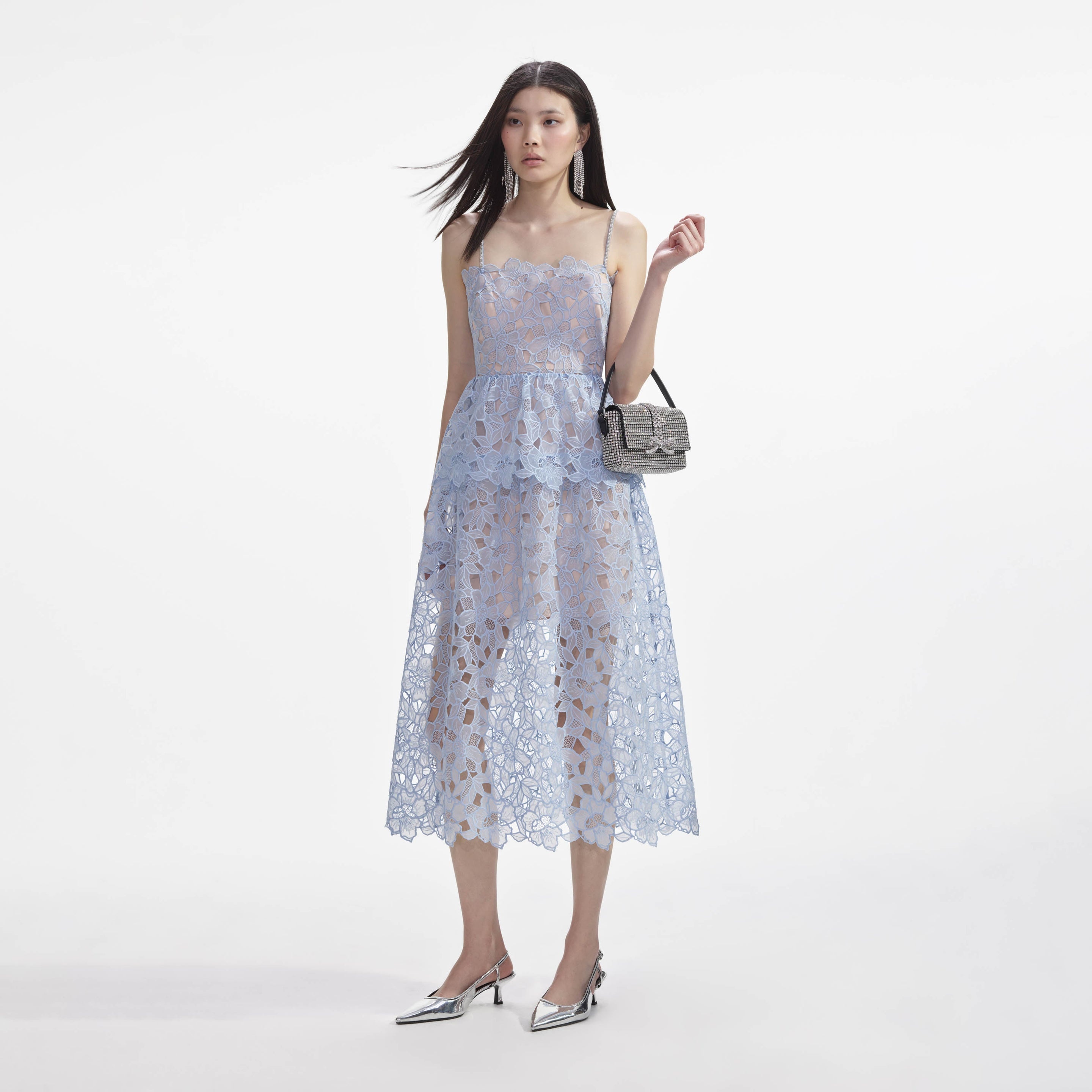 Blue Organza Lace Midi Dress - 2