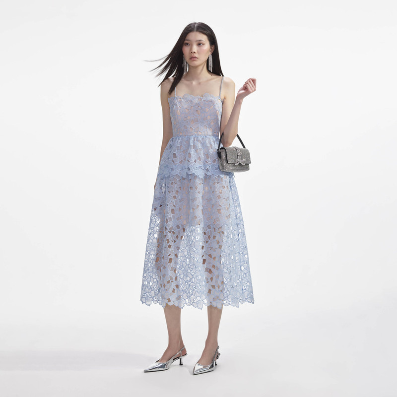 self-portrait Blue Organza Lace Midi Dress - PF24-034M-BL | REVERSIBLE