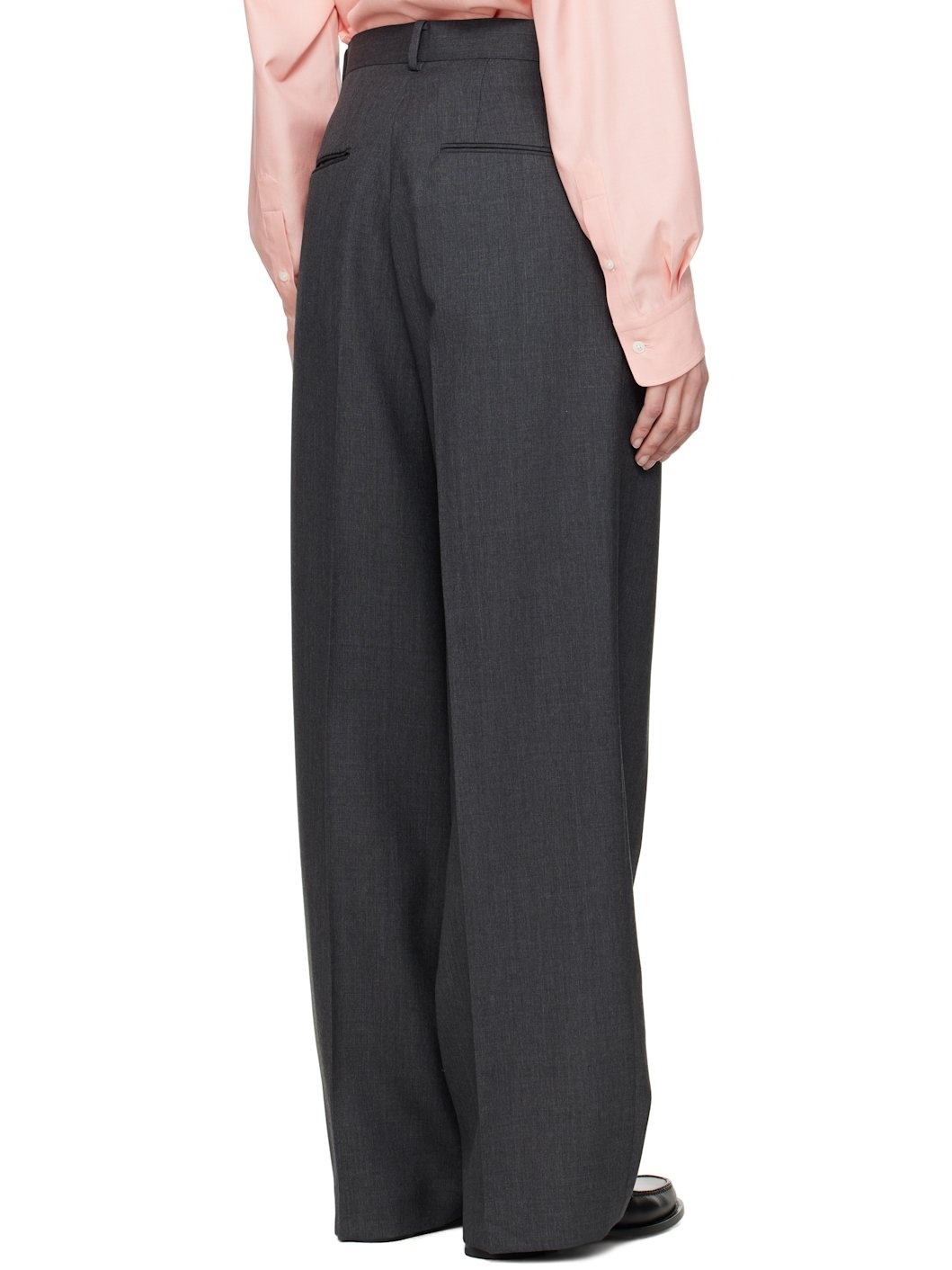 Gray Wool Kid Mohair Hop Sack One-Tuck Trousers - 3