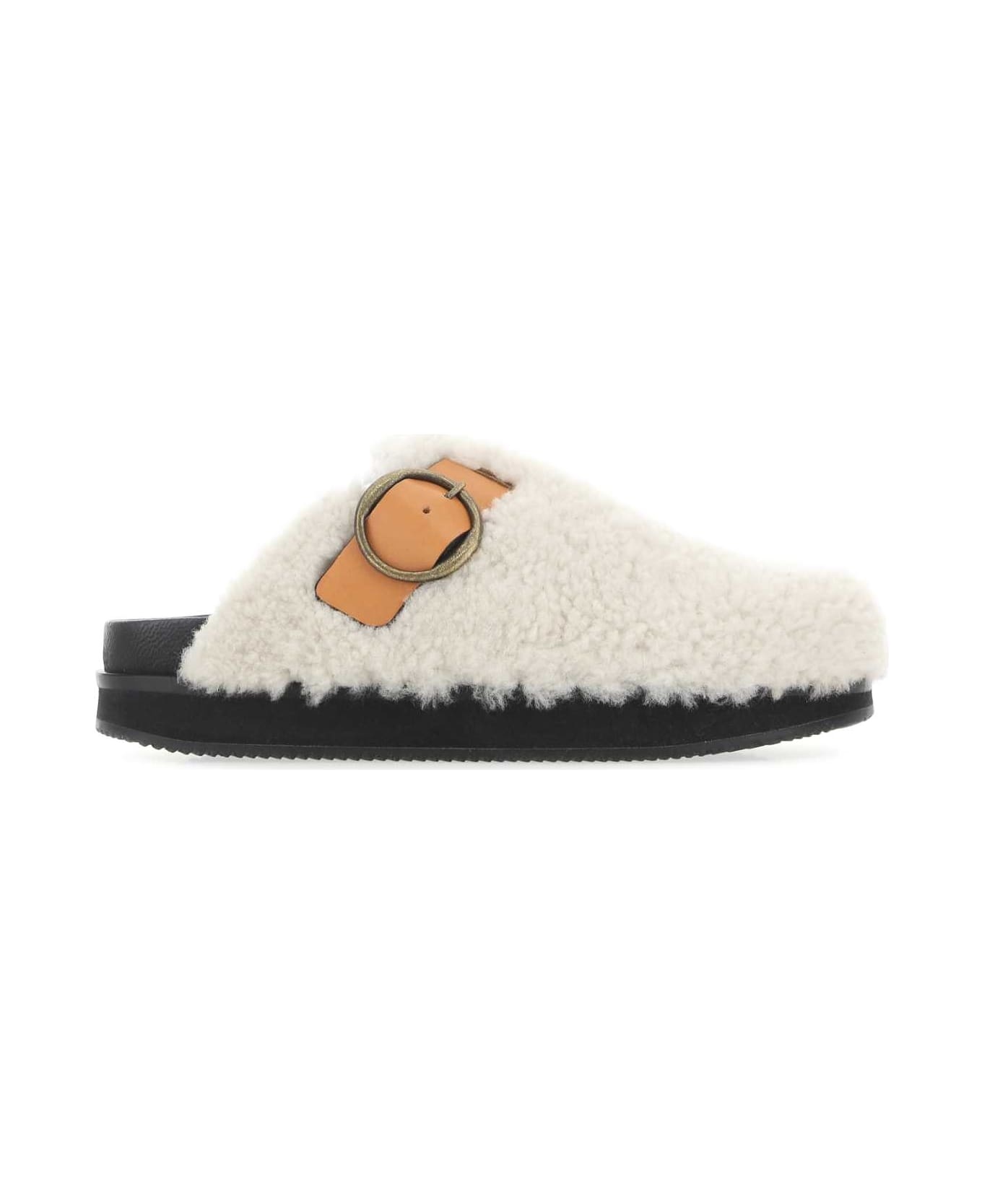 Ivory Shearling Footb Slippers - 1