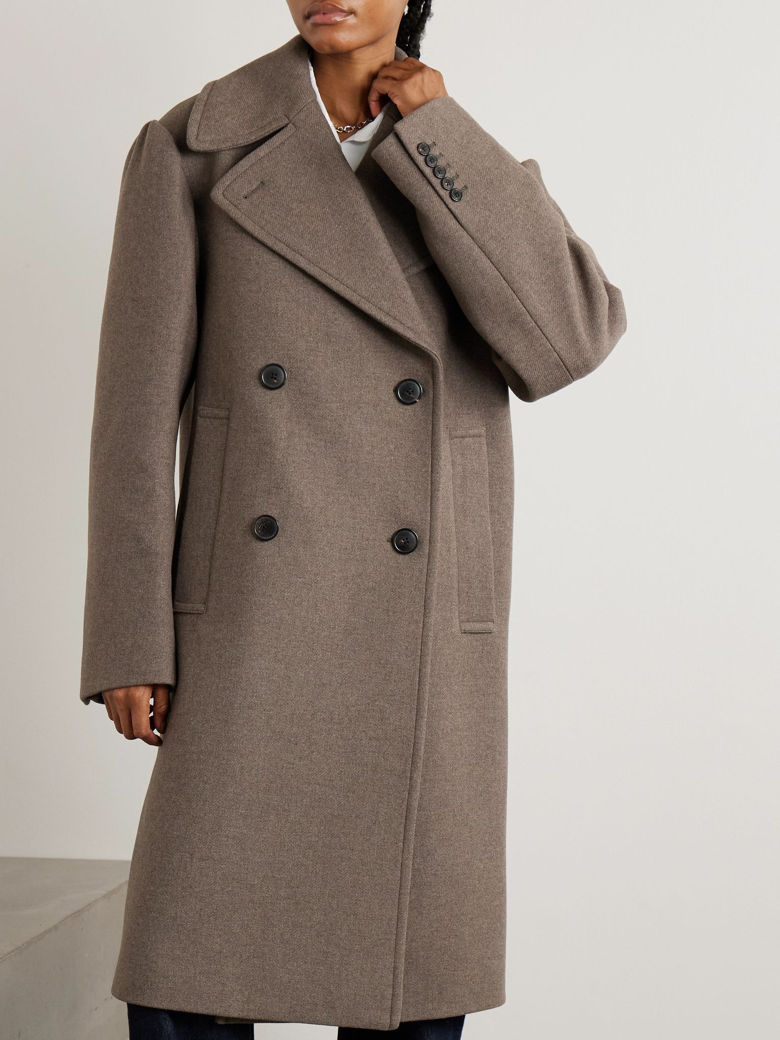 Oversized wool-blend double-breasted coat Taupe - 3