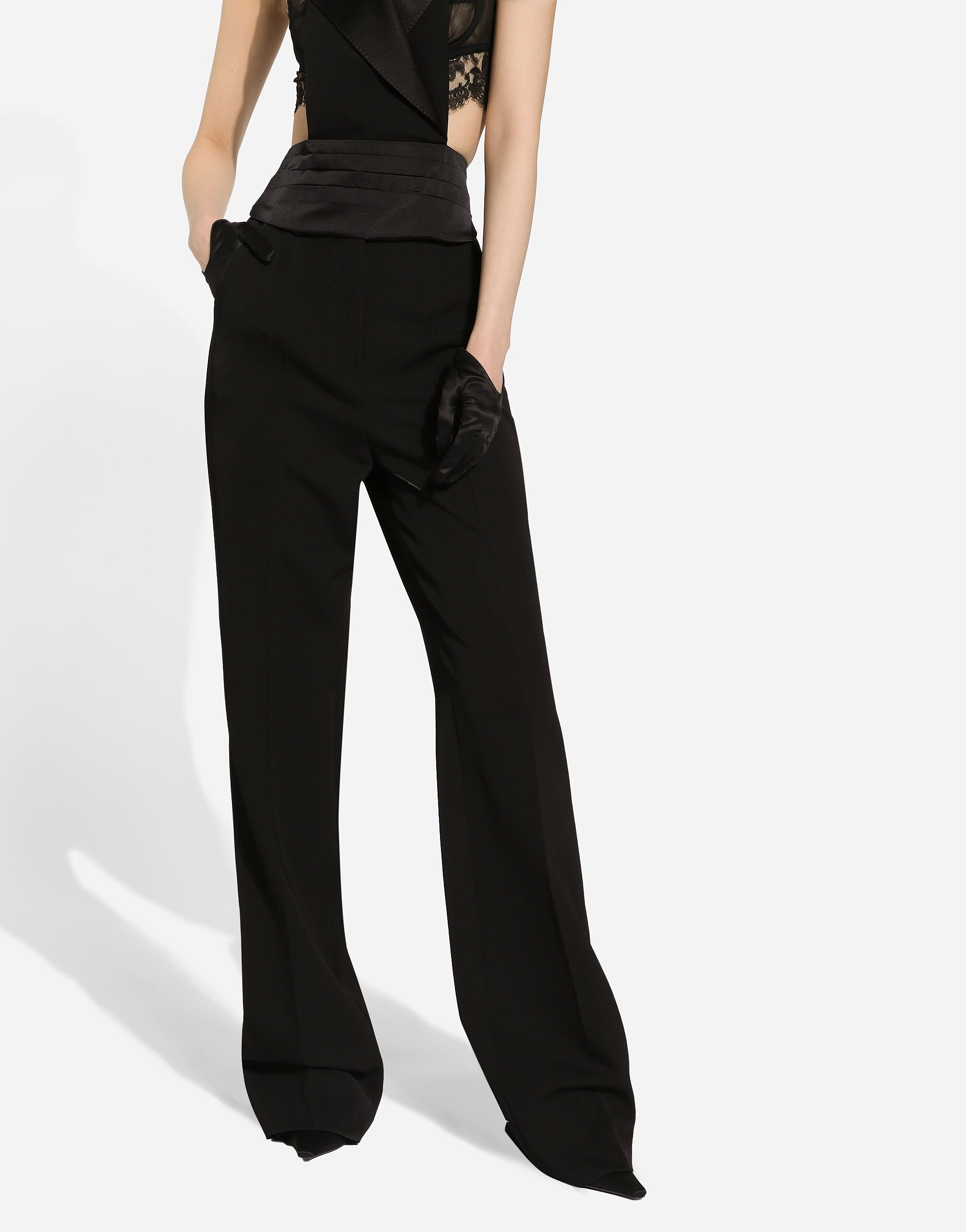 Wool gabardine tuxedo pants - 5