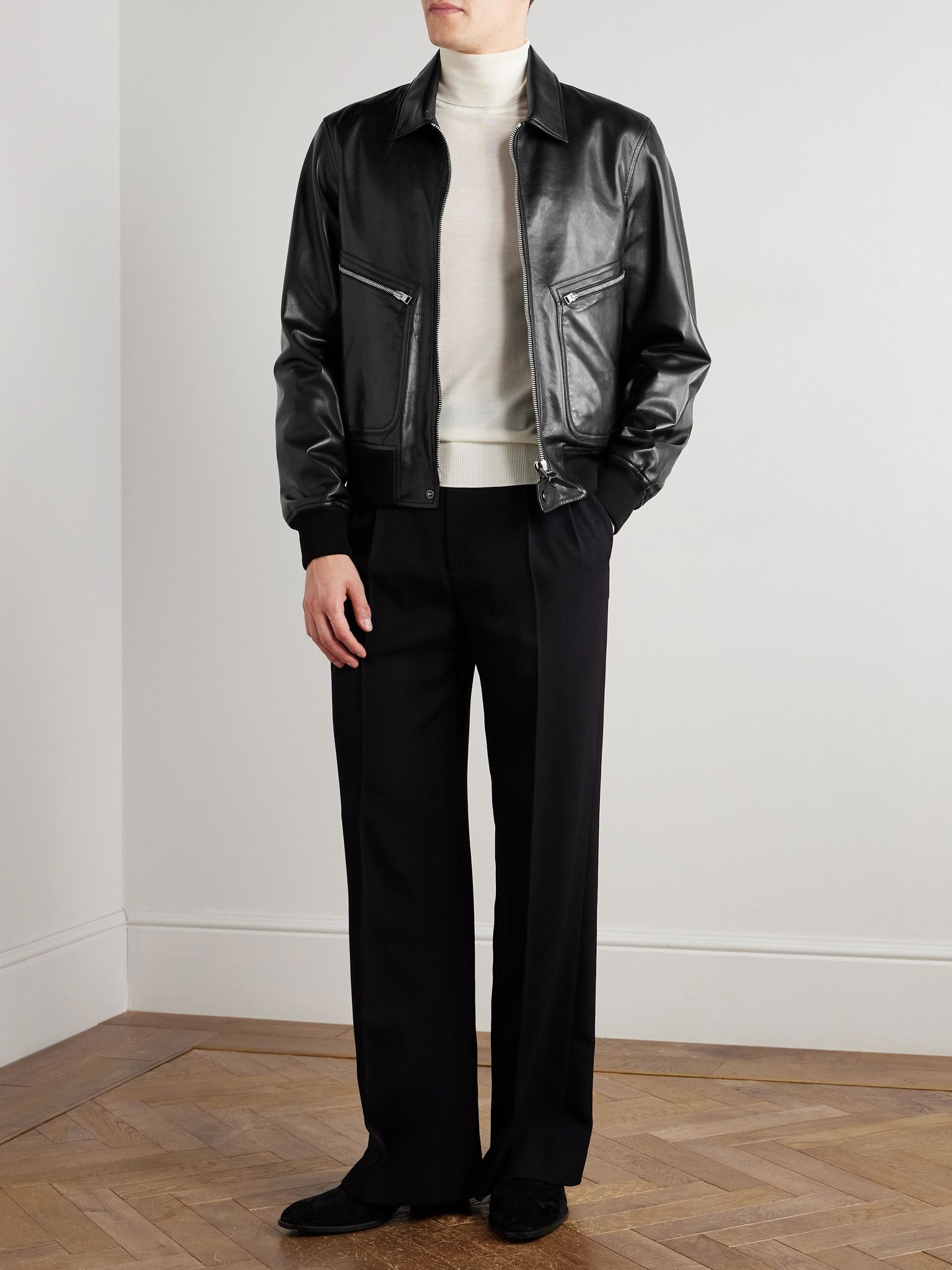 Leather Zip-Up Jacket Black - 2