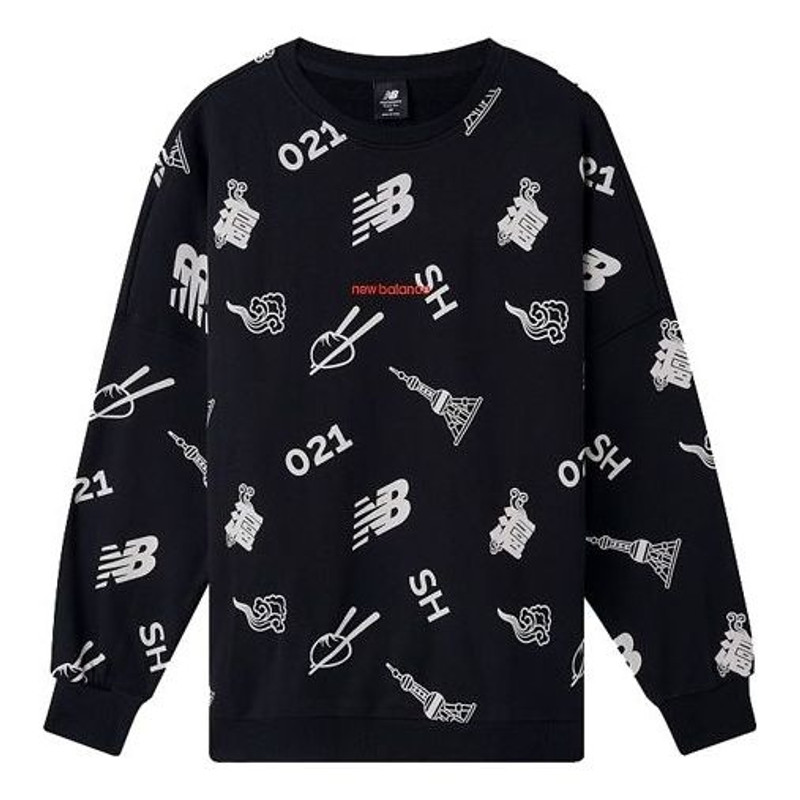 New Balance Unisex Printing Round-neck Sweatshirt Black AMT03371-BK - 1