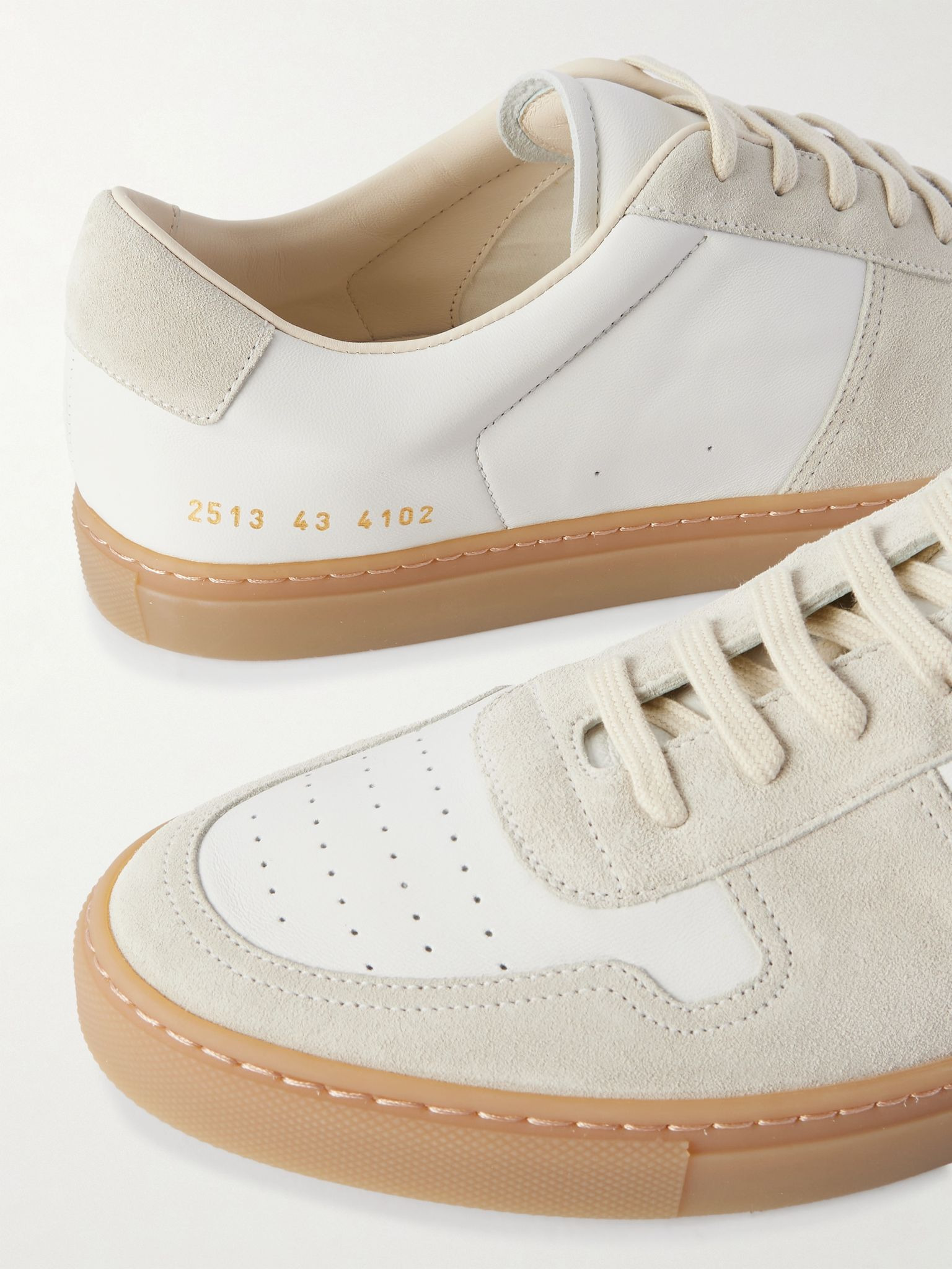 Bball Suede-Trimmed Leather Sneakers White - 5