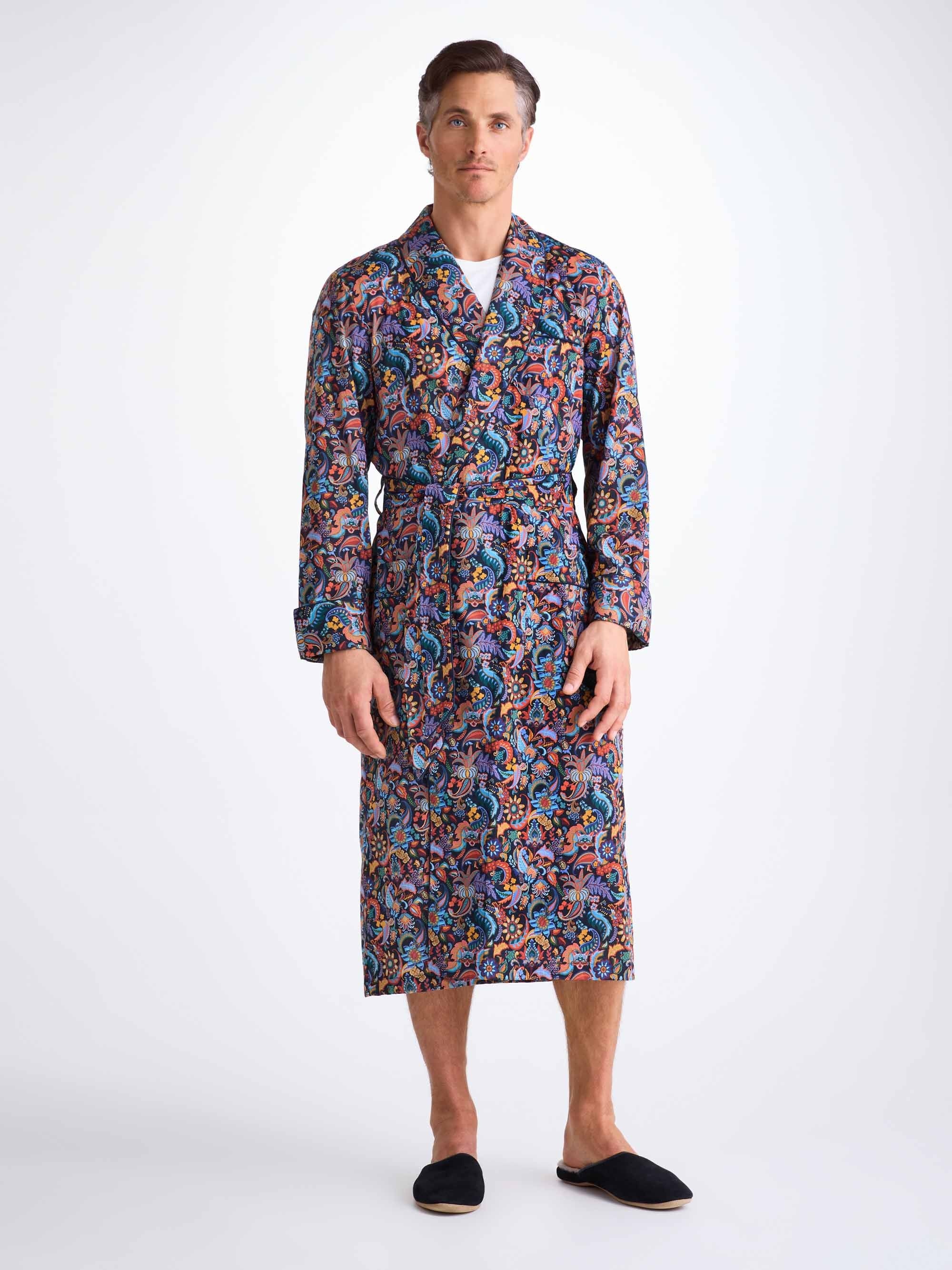 Men's Robe Cotton Batiste Multi Jungle Paisley Print - 3