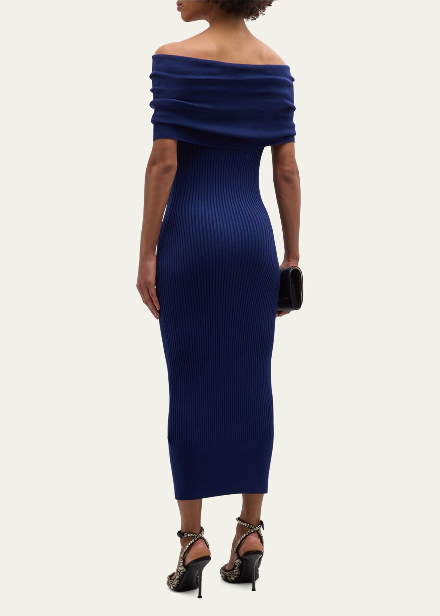 Off-Shoulder Wool-Blend Knit Midi Dress - 3