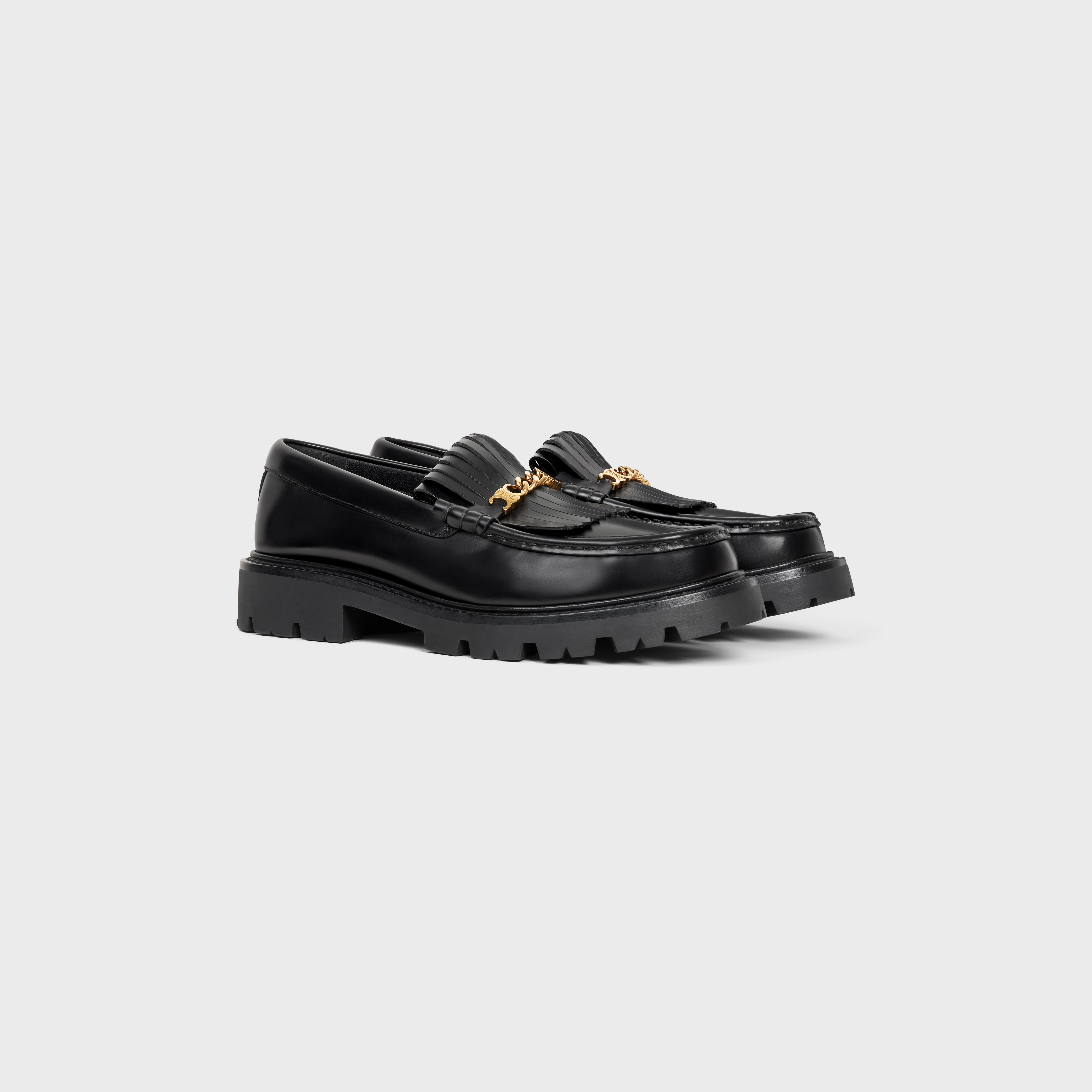 MARGARET CHUNKY LOAFER WITH FRINGES AND TRIOMPHE CHAIN in POLISHED BULLSKIN - 2