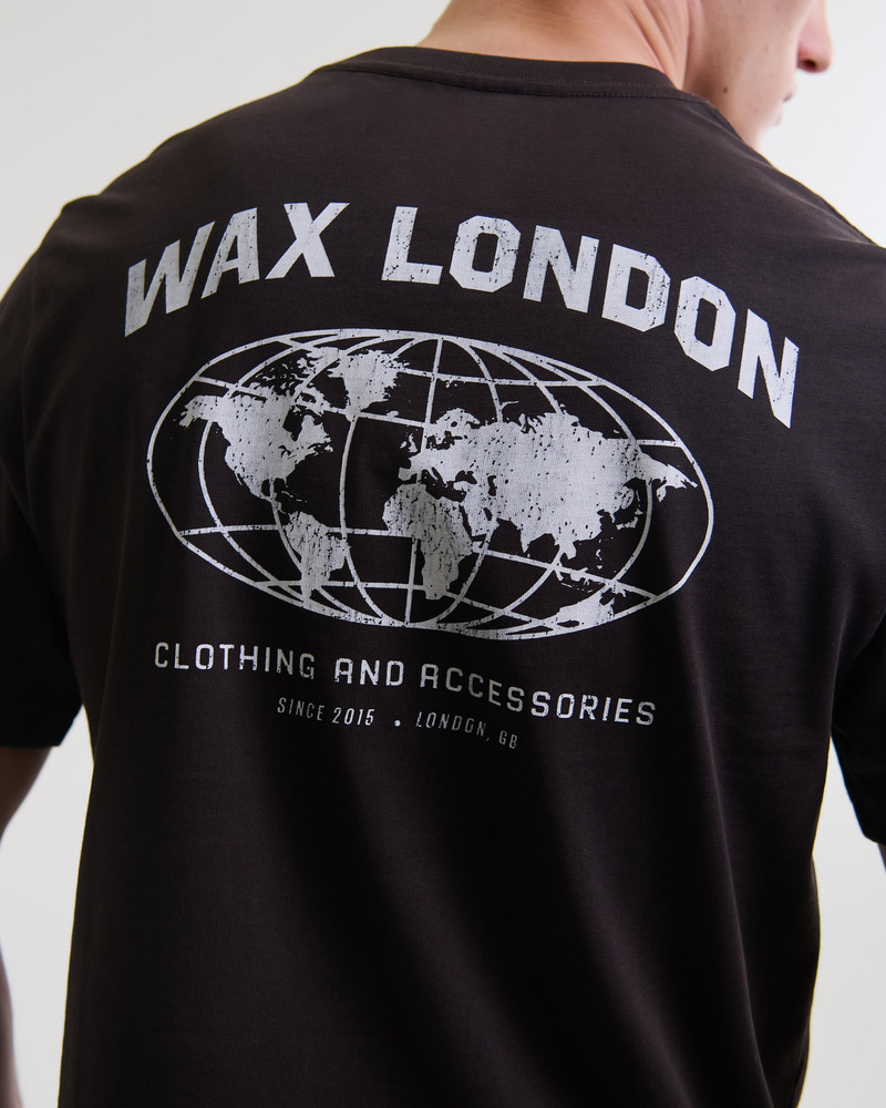 Wax London Dean - Brown And Off-White Globe Graphic Cotton T-Shirt outlook