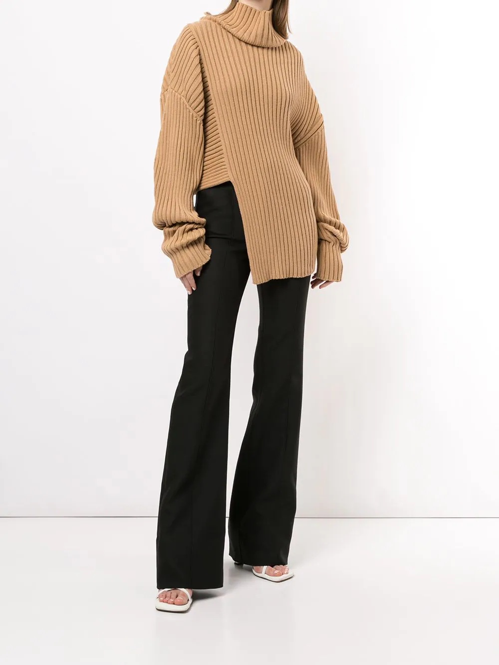 asymmetric ribbed high neck jumper - 2