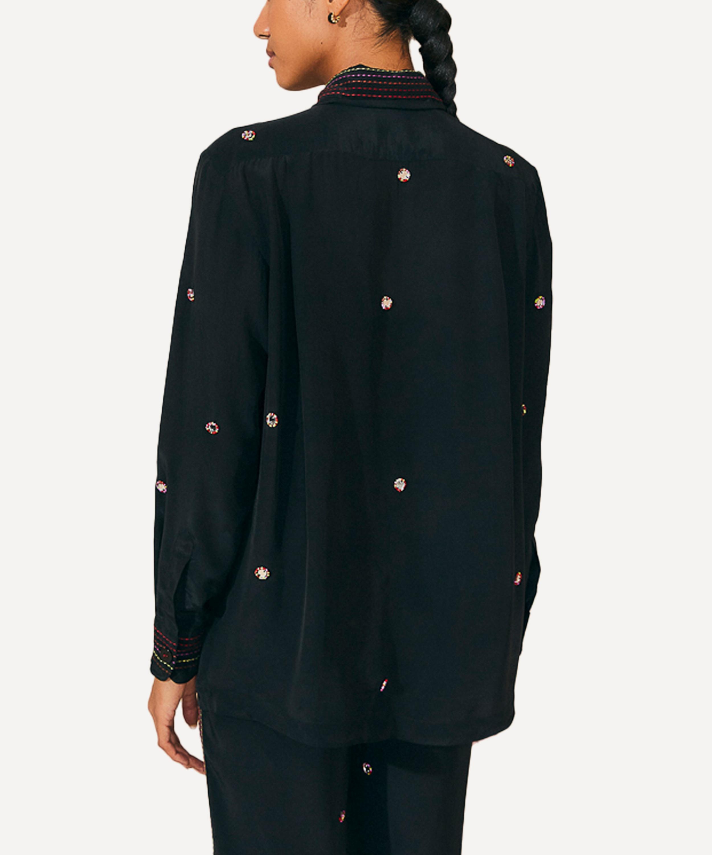 Black Rainbow Beaded Mirror Trim Shirt - 3