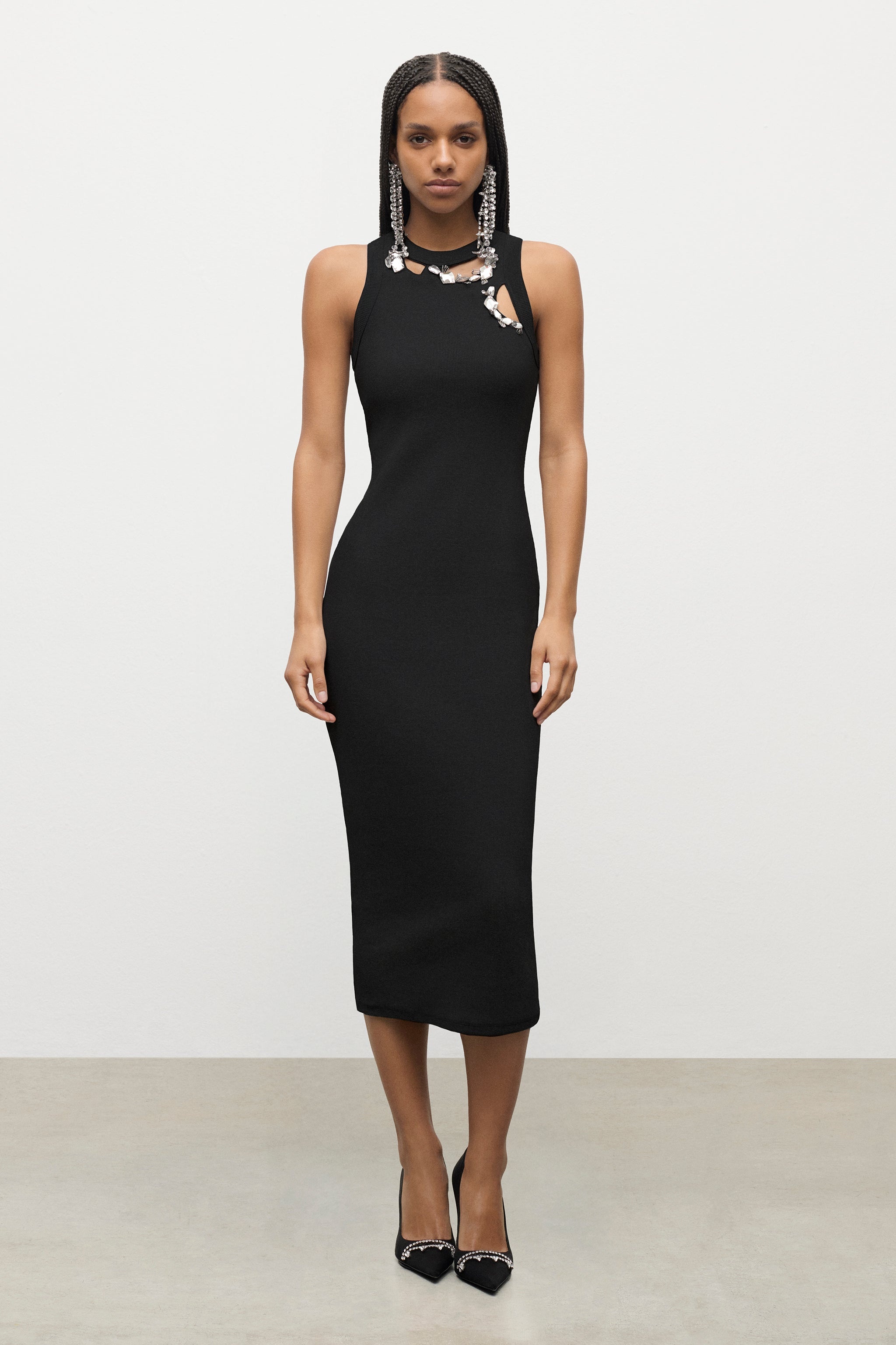 DISTRESSED CRYSTAL RIBBED KNIT MIDI TANK DRESS - 3
