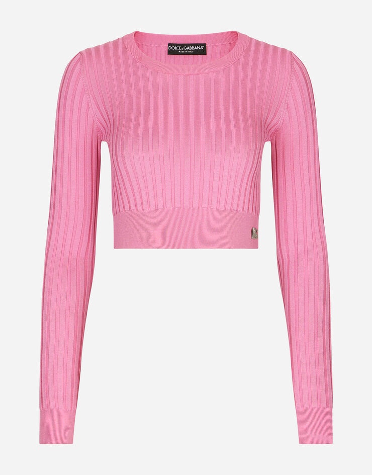 Cropped sweater in ribbed silk - 1