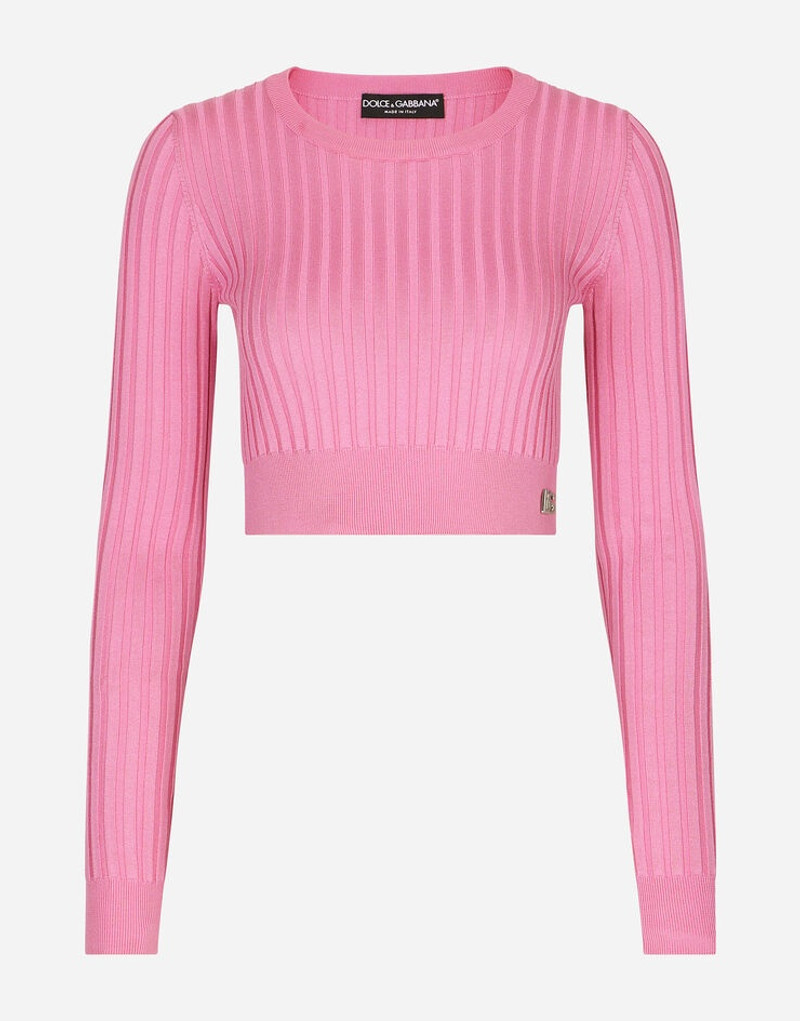 Cropped sweater in ribbed silk 1