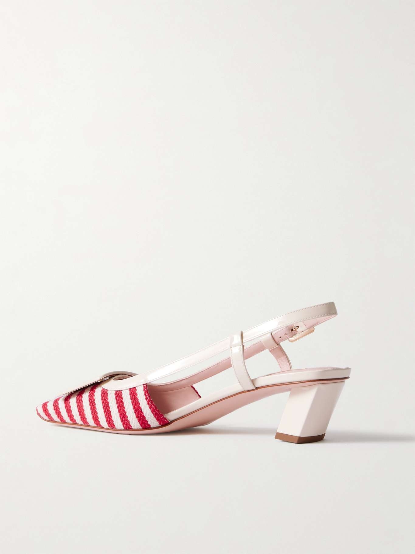 Belle Vivier 45 patent-leather trimmed striped canvas slingback pumps Pink - 3