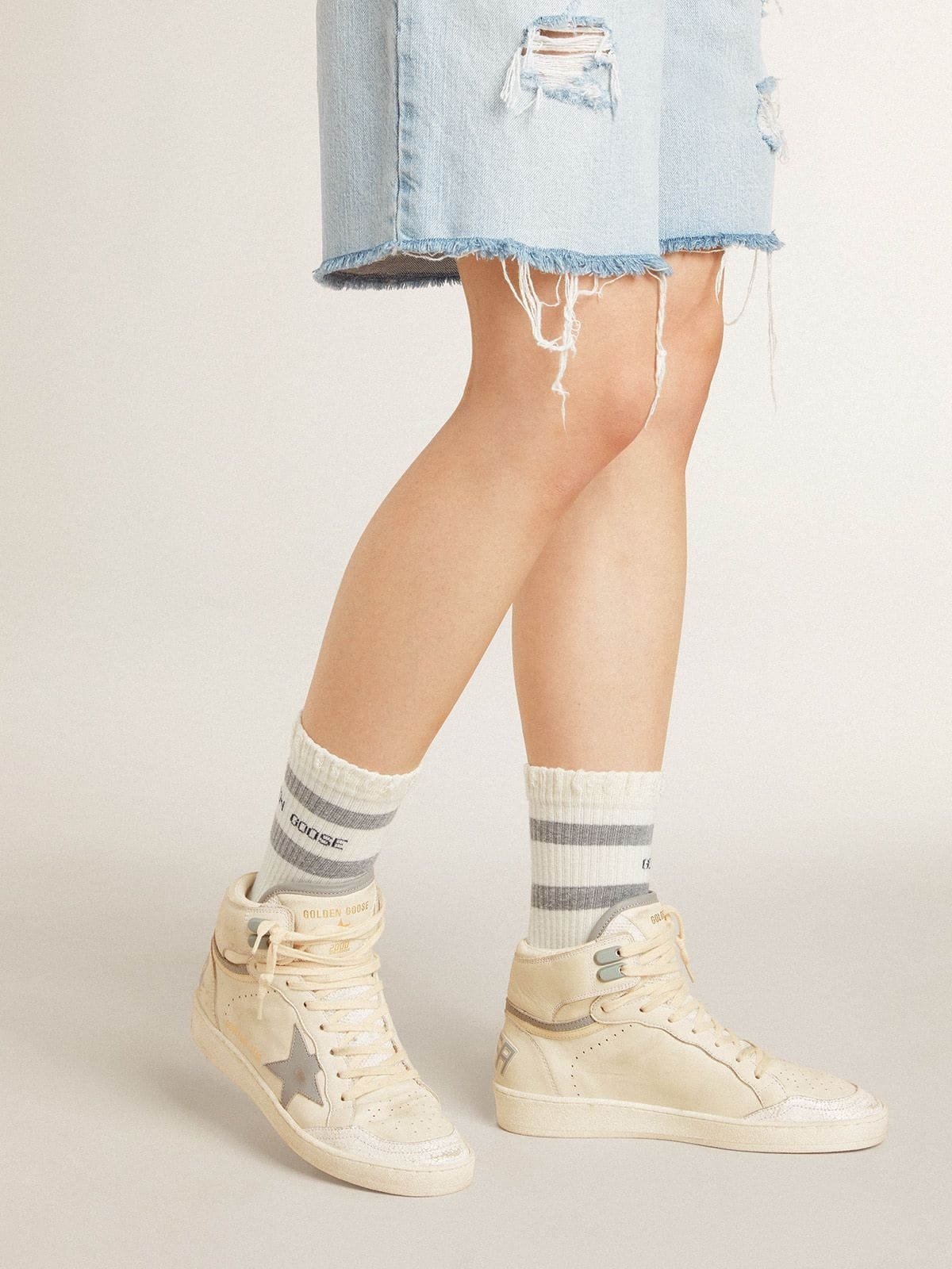 Women's Sky-Star in leather with light blue leather star and white heel tab - 3