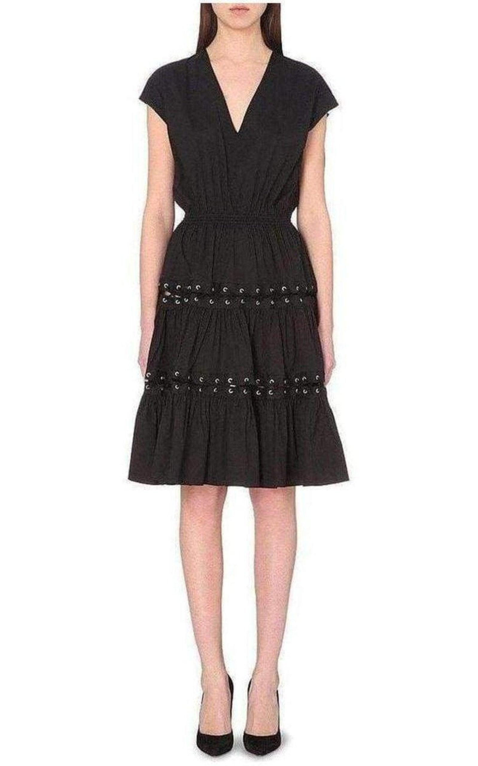 Lace Up Panel Black Cotton Dress - 2